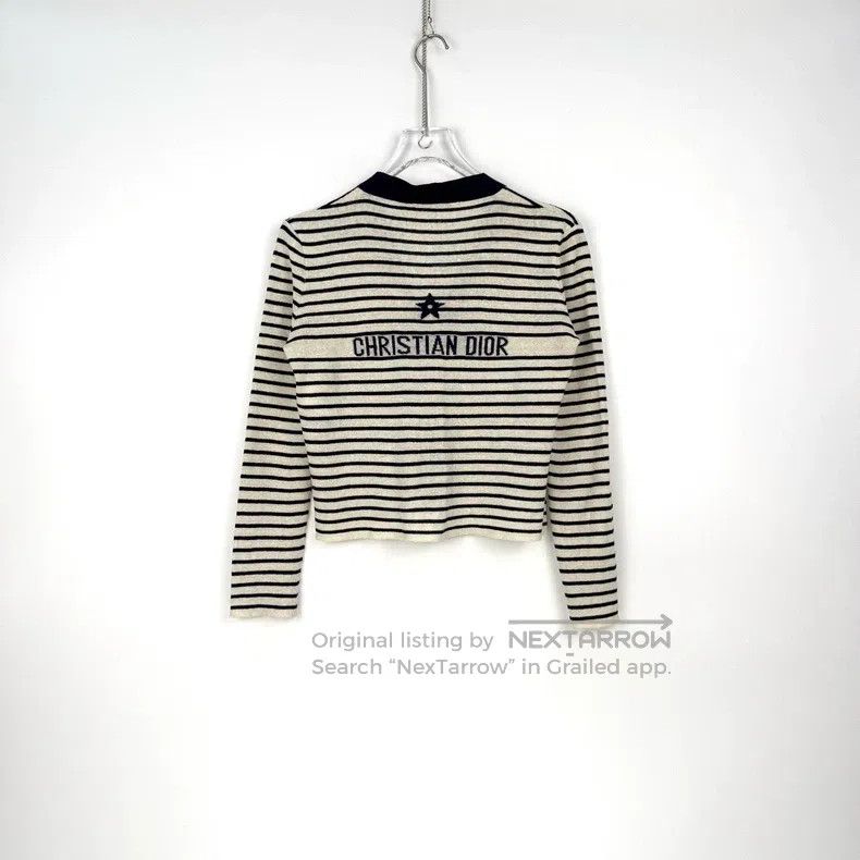 Dior Dior Beige dark blue striped knitted cardigan coat Size S / US 4 / IT 40 - 4 Thumbnail