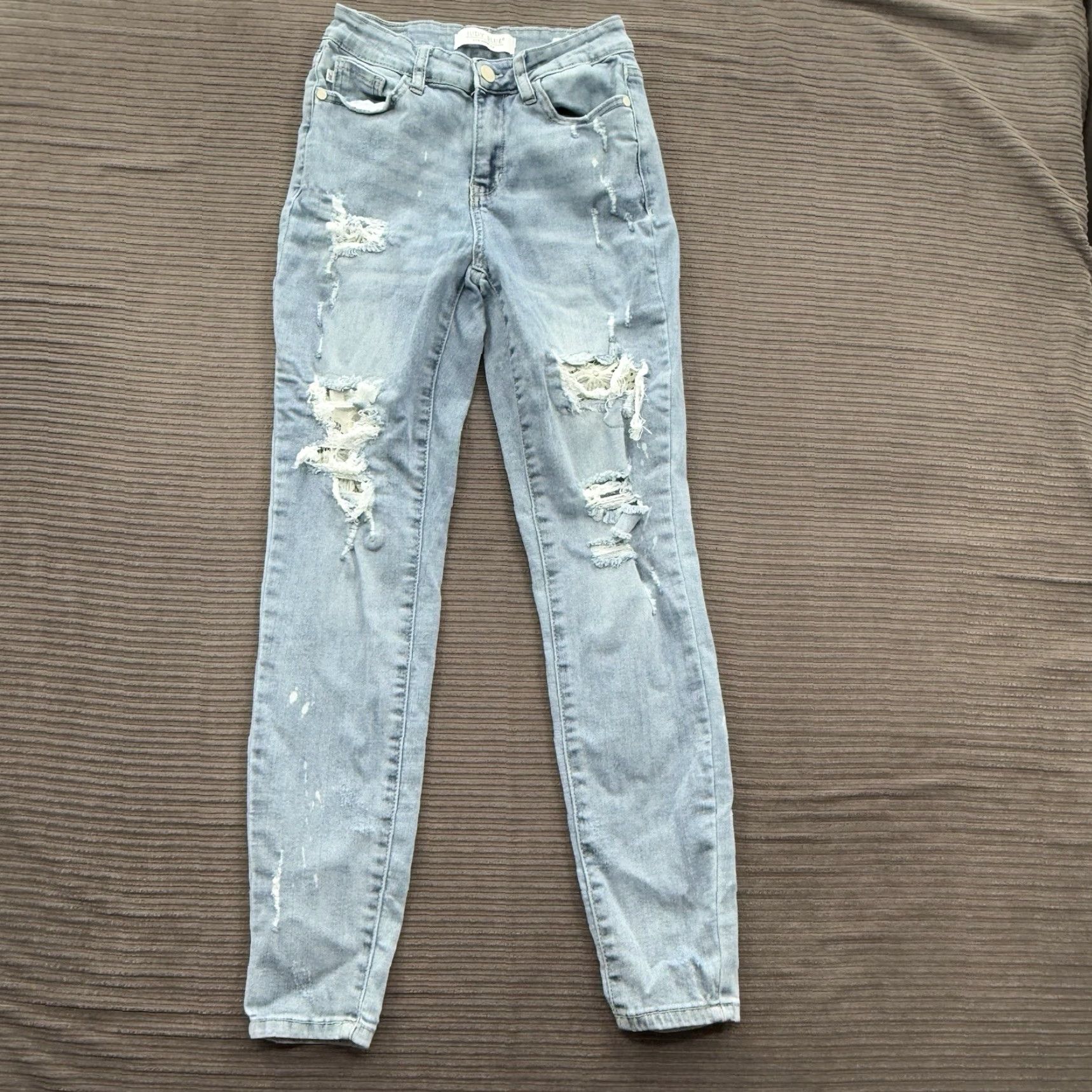 Vintage Judy Blue Jeans Women 25 Blue Cotton Mid Rise Distressed Skinny Comfort Denim Stretch Size 42" / US 20 - 2 Thumbnail