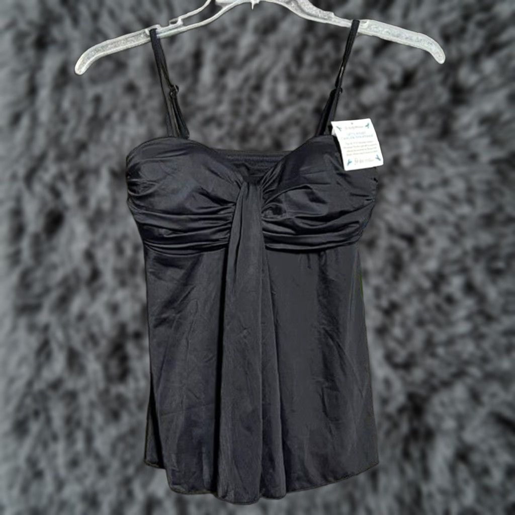 Vintage Fit 4 U Tankini Top Size 8 Tankini Women Slimming Tummy Control Padded Built-In Bra Adjustable Strap Black Beach 50s Pin Up Retro Modest Soild Pattern Size M / US 6-8 / IT 42-44 - 1 Thumbnail