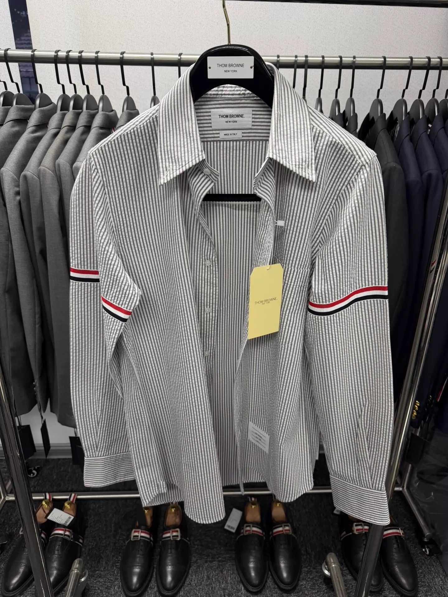 Thom Browne Thom Browne Gray Stripe Double Sleeve Badge Shirt S2 Rare Size US M / EU 48-50 / 2 - 1 Thumbnail