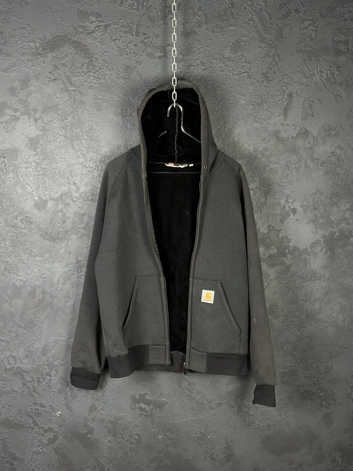 Vintage Carhartt Black Thermal Lined Zip Hoodie Sweatshirt