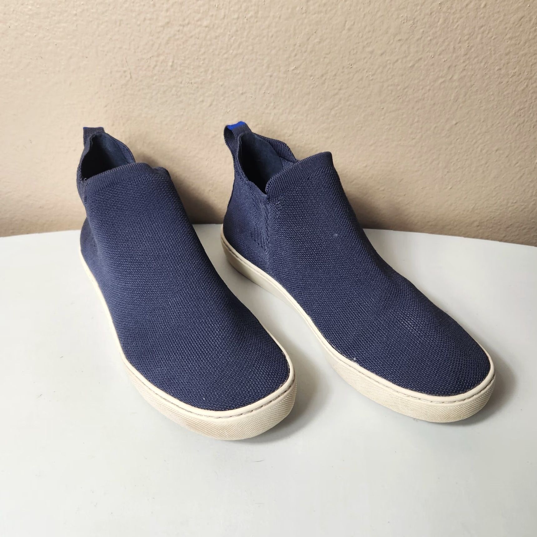 Vintage Rothy’s Chelsea Navy Knit Recycled Textile Pull On Bootie - Women - Size 10.5 - Casual Blue Sneaker Booties Size US 11 / IT 41 - 2 Thumbnail
