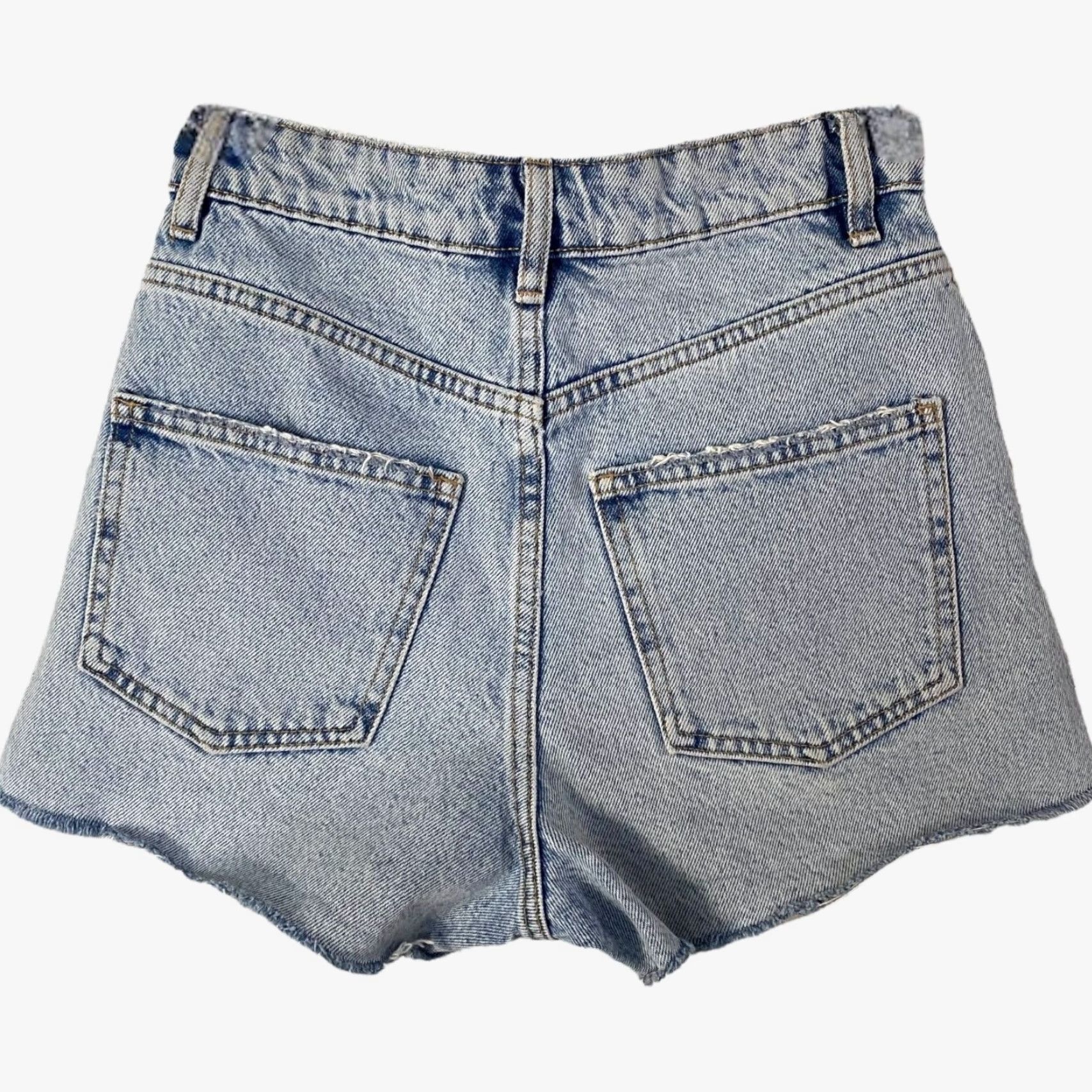 Zara Zara High-Waisted Distressed Jean Shorts Women's 00 Blue Cut Off Raw-Hem Womens Size 26" / US 2 / IT 38 - 4 Thumbnail