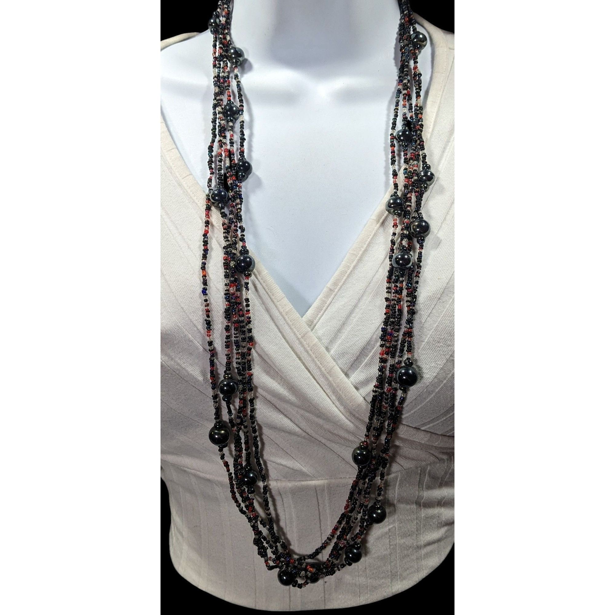 Other Vintage Elegant Black Red And Clear Glass Beaded Multilayer Size ONE SIZE - 2 Thumbnail