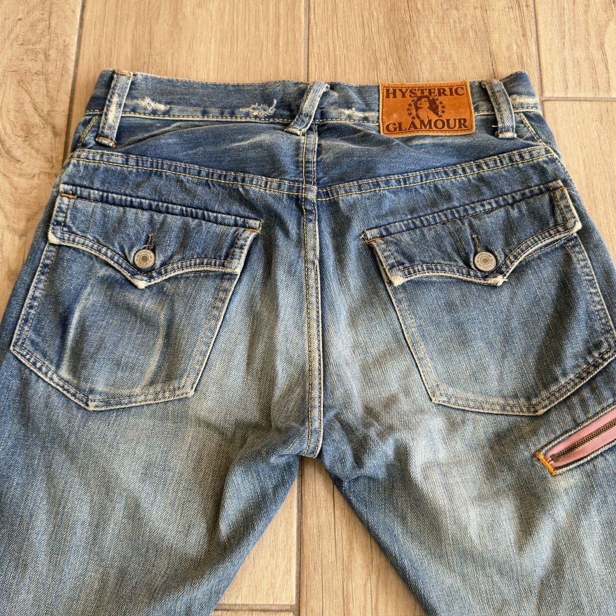 Hysteric Glamour 2000s Washed Light Blue Studded Distressed Flare Denim Jeans Size US 31 - 7 Thumbnail