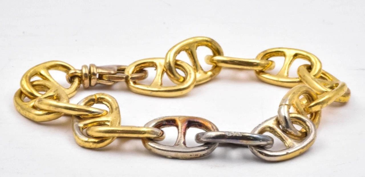 Sterling Silver Vintage Sterling Silver Bracelet Mariner Anchor 7.75 Gold Size ONE SIZE - 3 Thumbnail