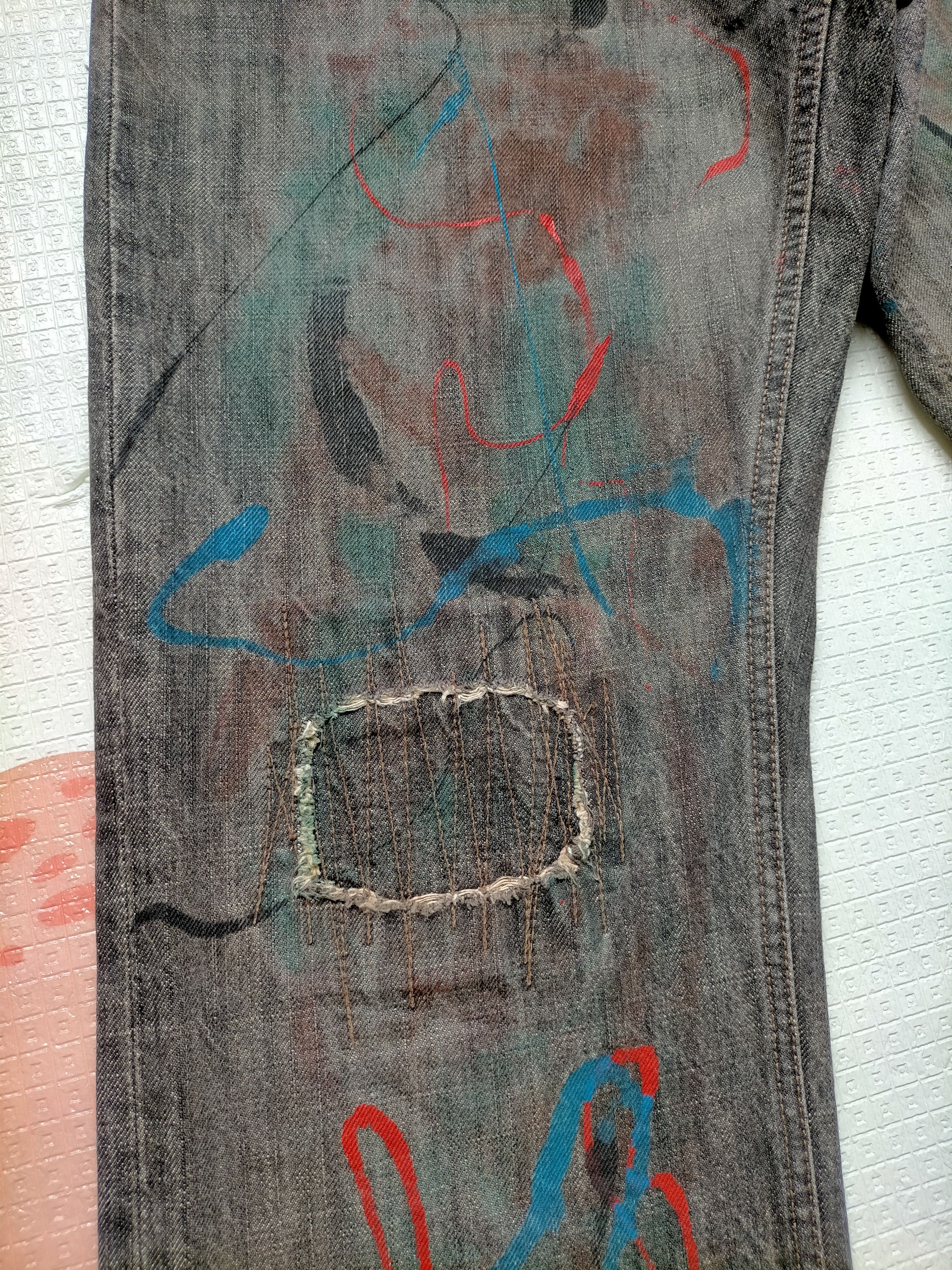 PPFM 🔥Rare ❗PPFM Patchwork Painted Black Button fly jeans Size US 31 - 7 Thumbnail