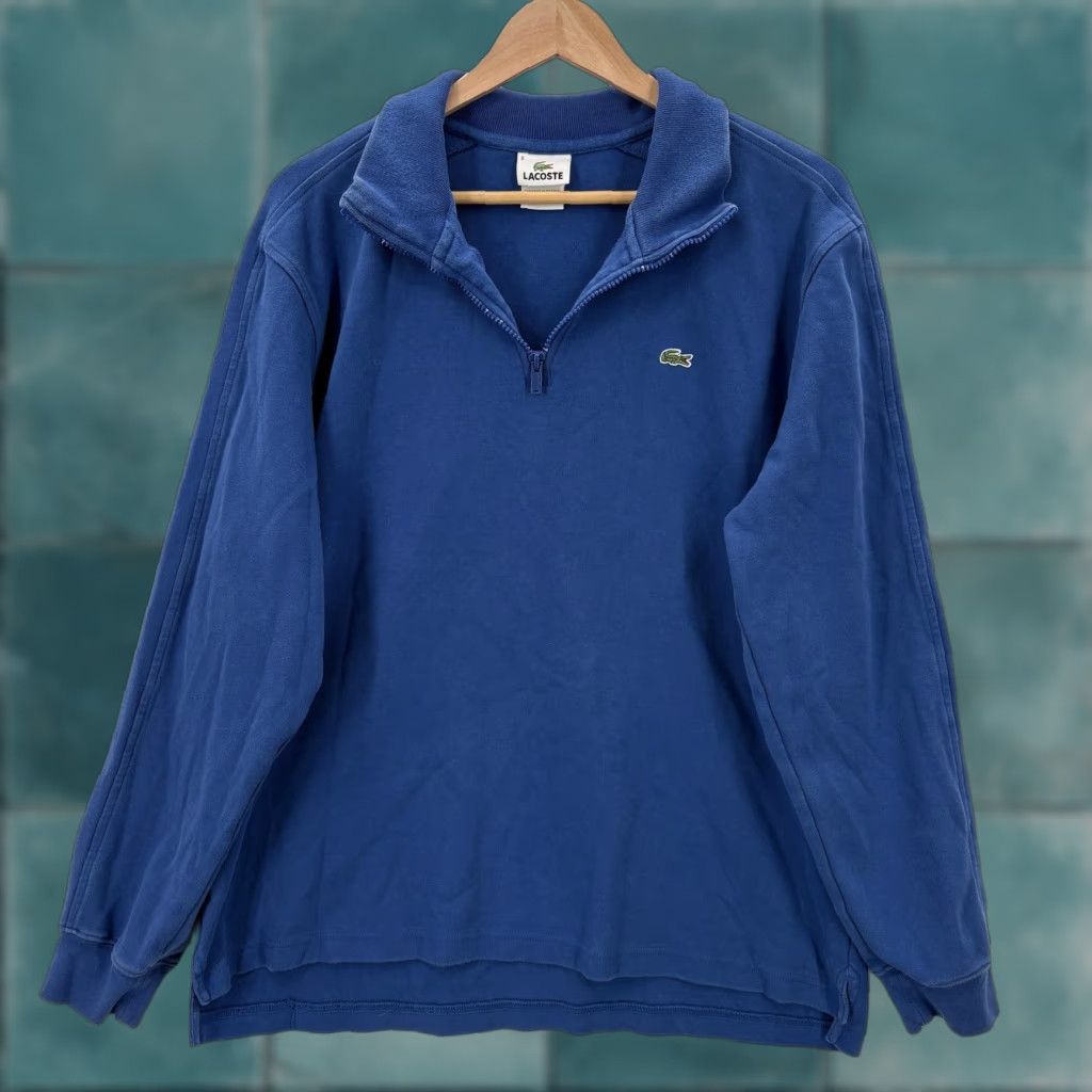 Lacoste VINTAGE Lacoste Mens XL Blue Quarter Zip Pullover 100% Cotton Croc Logo Pullover Shirt Sweatshirt Zip Knit Classic Size US XL / EU 56 / 4 - 1 Thumbnail