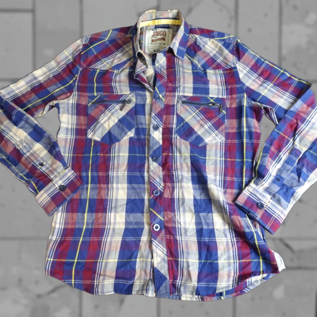 JNCO JNCO Mens Shirt M Blue Red Plaid 100% Cotton Button-Up Long Sleeve Casual Pockets Size US M / EU 48-50 / 2 - 1 Thumbnail