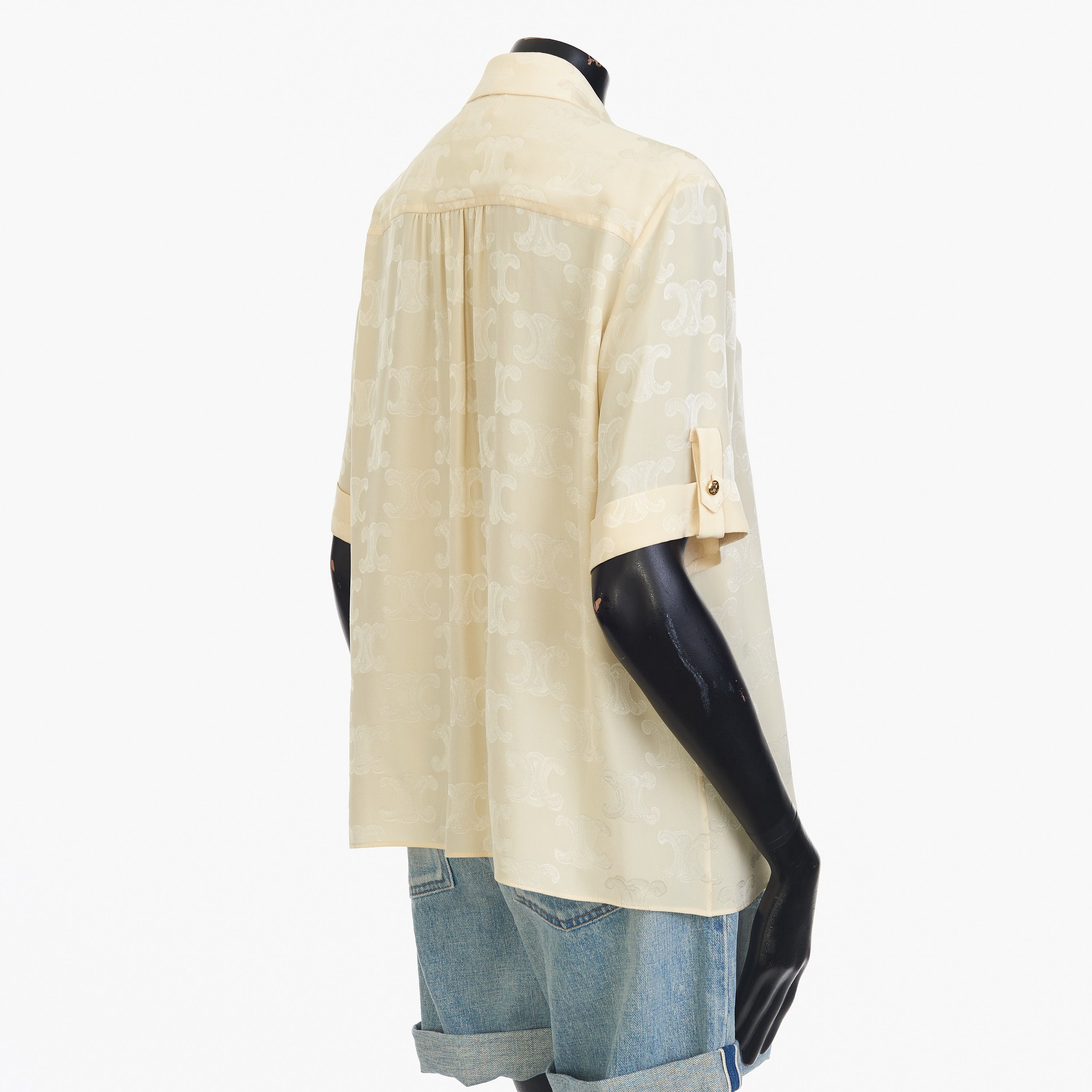 Celine Triomphe Blouse In Crème Shiny Matte Silk Size M / US 6-8 / IT 42-44 - 6 Thumbnail
