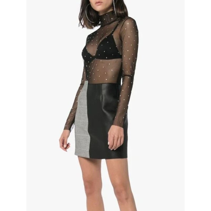 Heron Preston Heron Preston Rhinestone Mesh Leather Wool Mini Dress Small Size S / US 4 / IT 40 - 1 Thumbnail