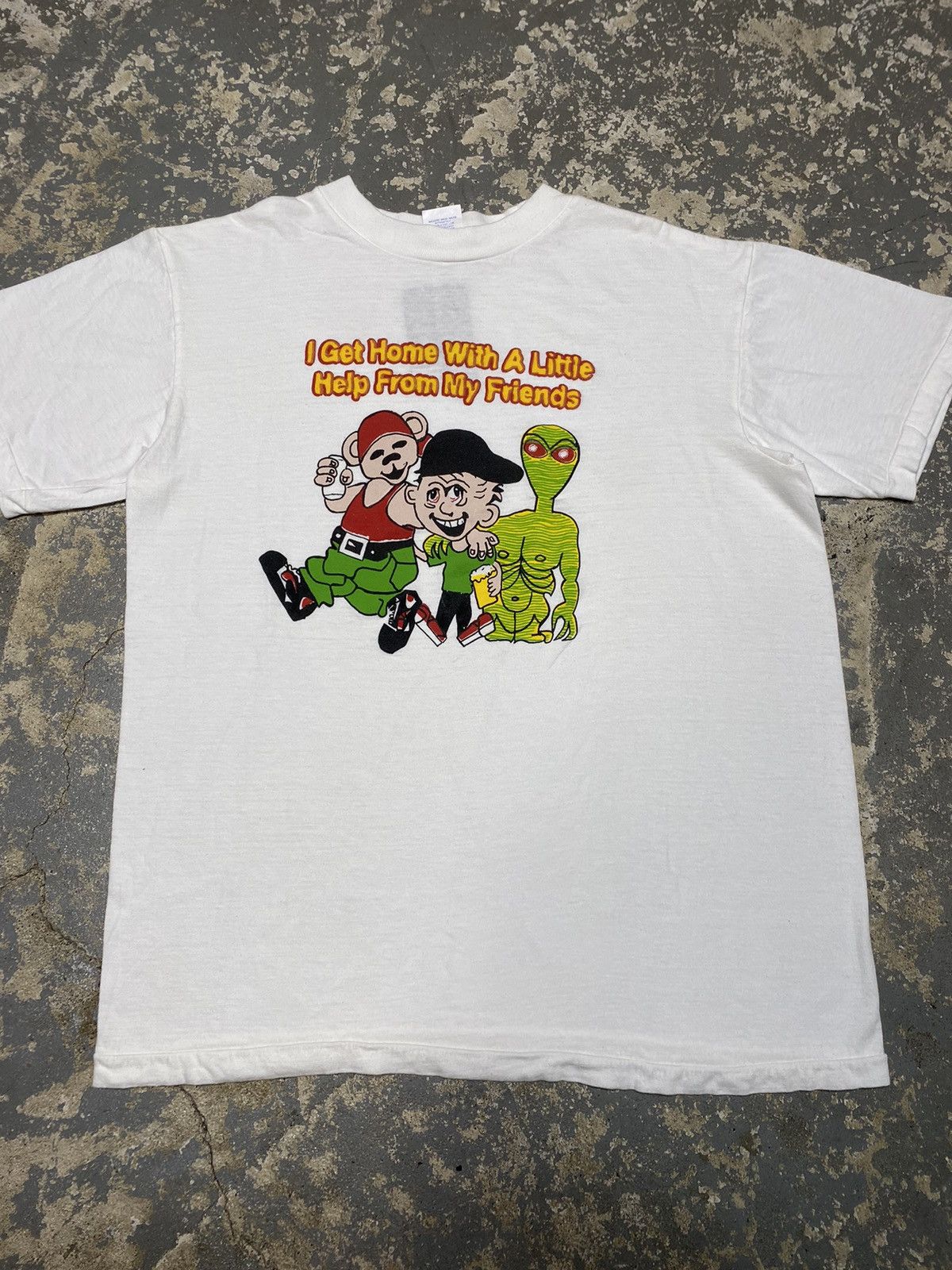 Japanese Brand × Vintage Vintage Get Home With Help From My Friends Beer Drunk Tshirt Size US L / EU 52-54 / 3 - 6 Thumbnail