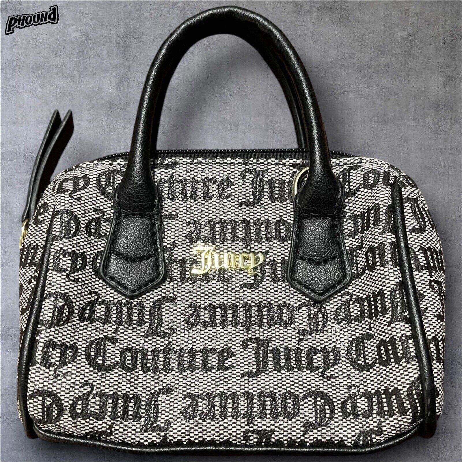 VTG Juicy Couture Gray Canvas Leather Trim Mini Bag Y2K in Black, Women's