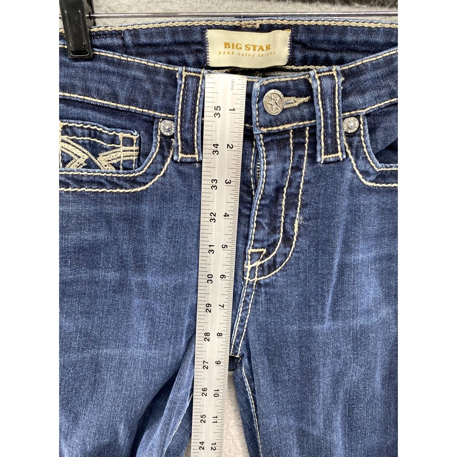 Vintage BIG STAR Dana Curvy Skinny Jeans Womens SZ 27 Denim Blue Straight Leg Mid Rise 5-Pocket Modern Boyfriends? Size 27" / US 4 / IT 40 - 6 Thumbnail