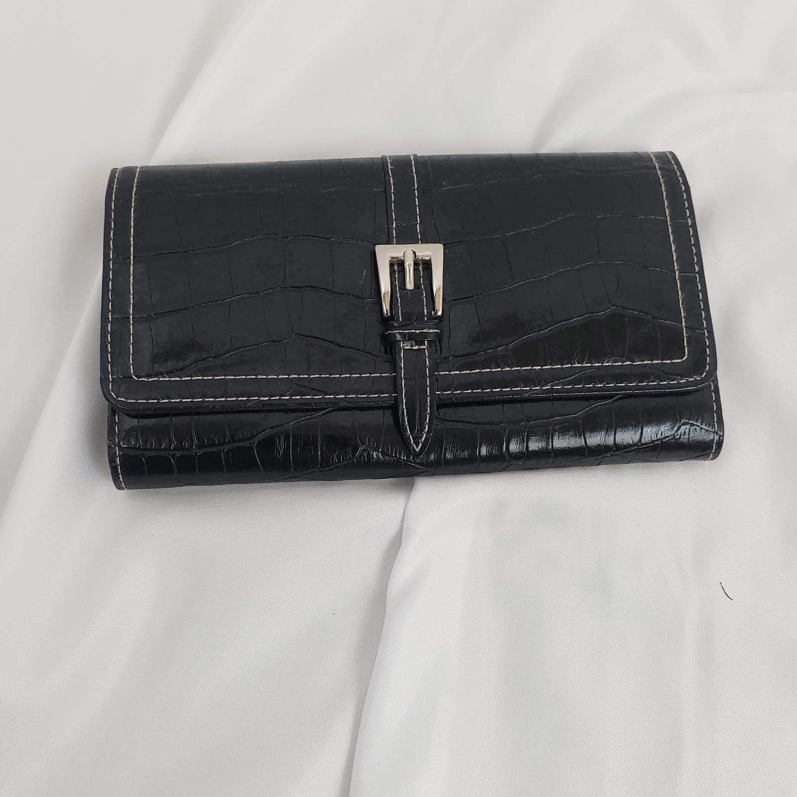 Designer VTG Stylish Black Croc-Pattern Wallet Size ONE SIZE - 1 Thumbnail
