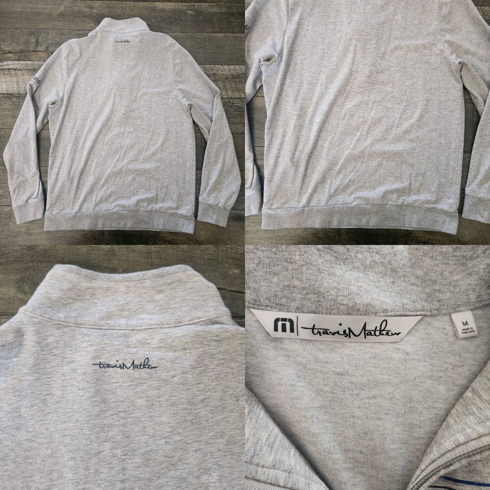TravisMathew Travis Mathew 1/4 Zip Pullover Mens Medium Gray Striped Golf Performance Pullover Knit Zip Pocket All Seasons Lightweight Size US M / EU 48-50 / 2 - 8 Thumbnail