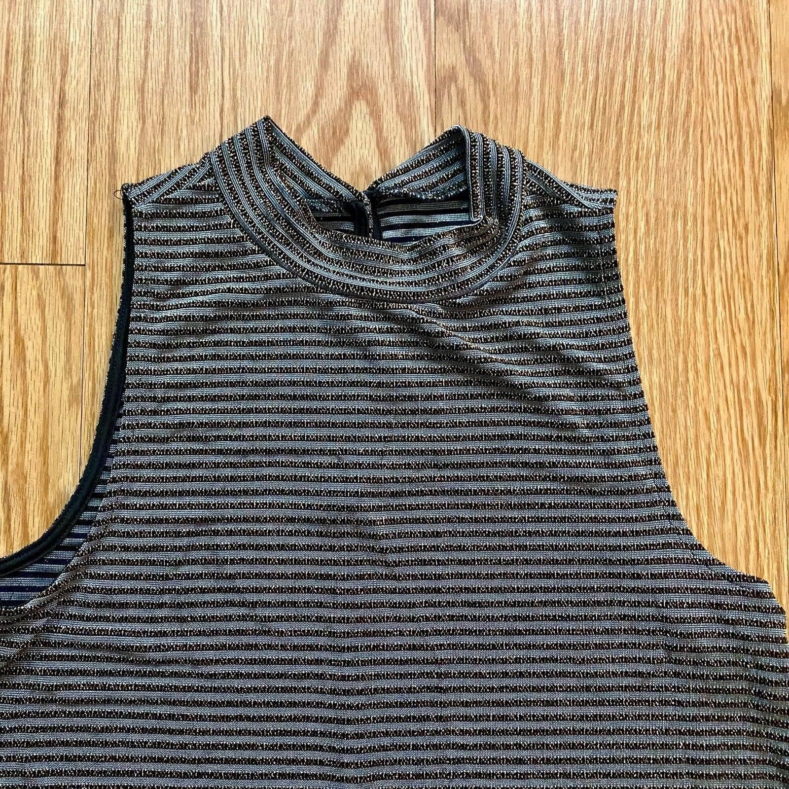 Everlane Everly Gold Metallic Stripe Mini Shift Dress Womens Small Size S / US 4 / IT 40 - 3 Thumbnail