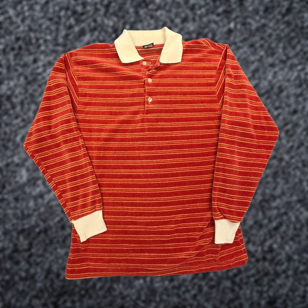 Velour VINTAGE Dorado Shirt Henley Long Sleeve Striped Men's Medium Orange Velour USA Shirt Mens Size US M / EU 48-50 / 2 - 1 Thumbnail