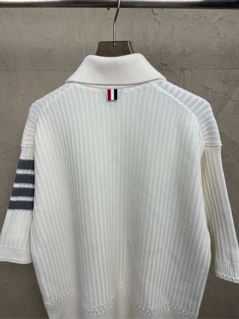 Thom Browne Thom browne Beige four-striped Polo collar knitted short sl Size XS / US 0-2 / IT 36-38 - 4 Thumbnail