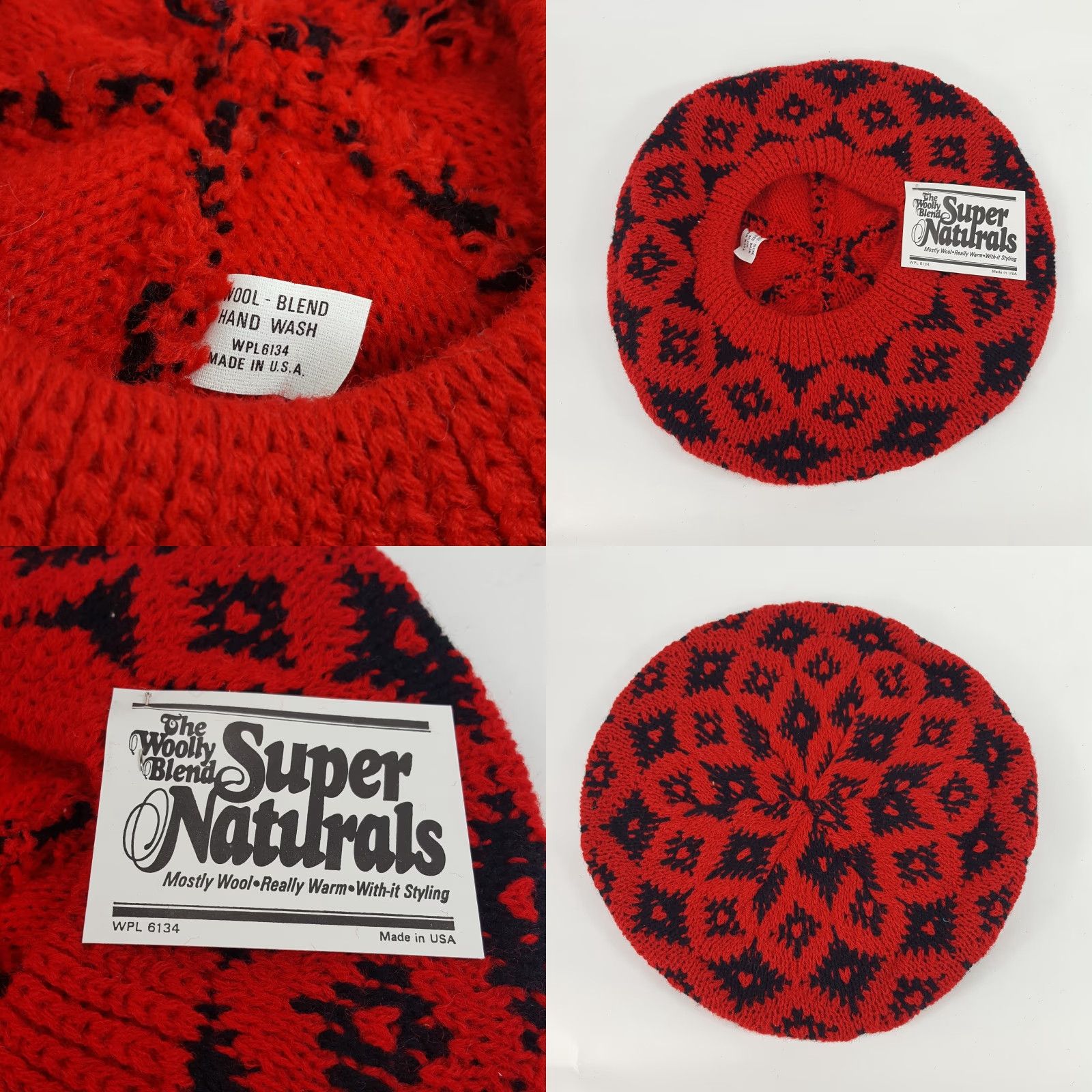 Vintage VINTAGE Vintage 80s Knit Wool Red Diamond French Beret Warm Winter Hat Womens One Size Size ONE SIZE - 8 Thumbnail