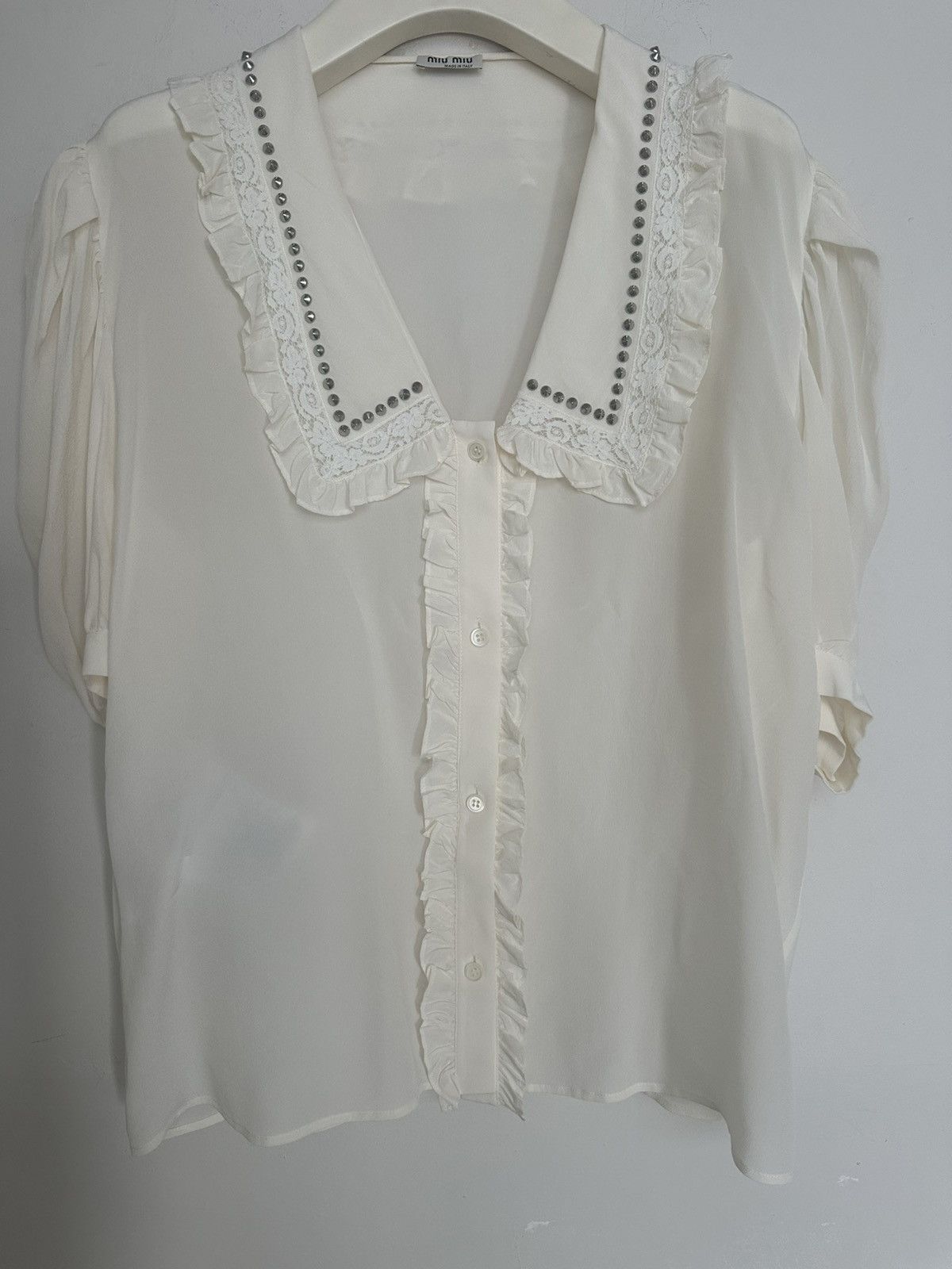 Miu Miu Miu Miu 2021 Studded Silk Blouse Size M / US 6-8 / IT 42-44 - 1 Thumbnail