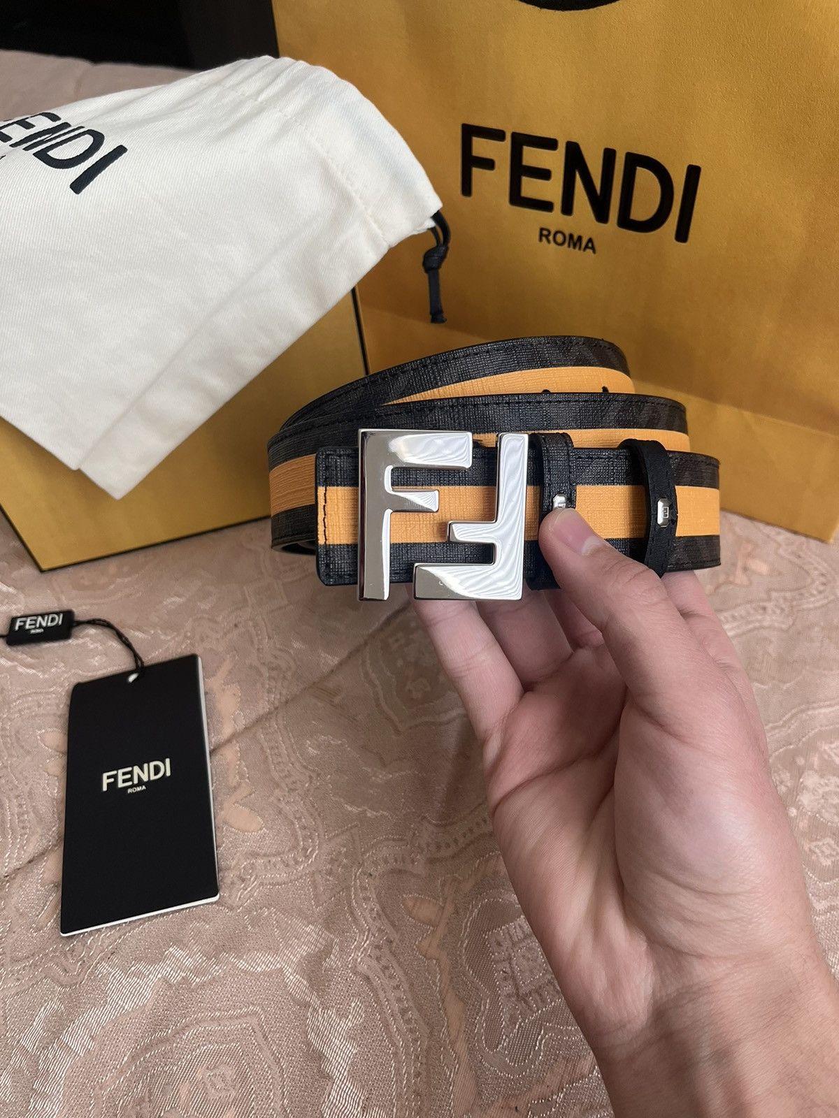 image of Fendi Squared Ff Belt in Black Nero, Men's (Size 38)