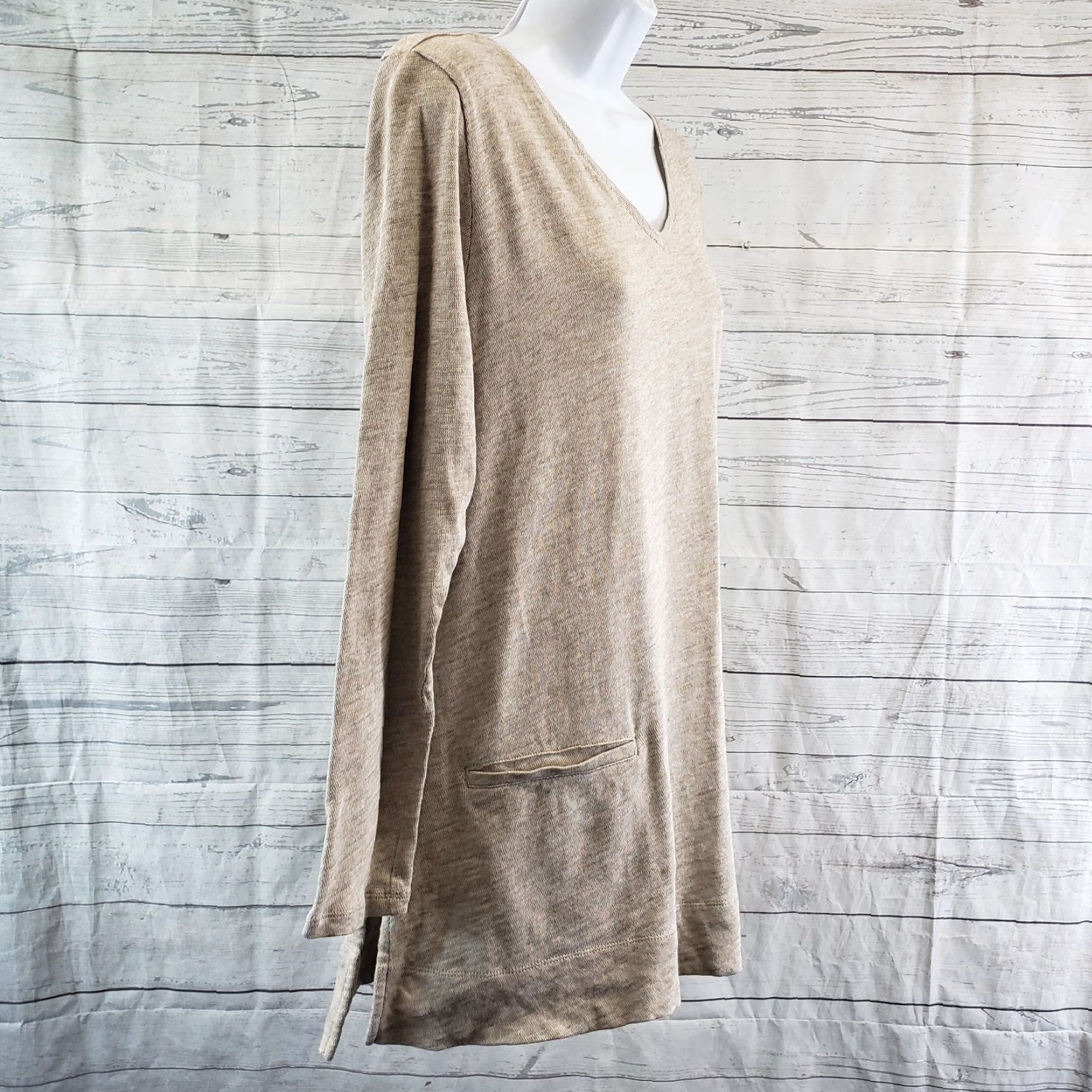 J. Jill J Jill Womens Top Blouse V-Neck Long Sleeve Beige 100% Cotton M Size M / US 6-8 / IT 42-44 - 3 Thumbnail