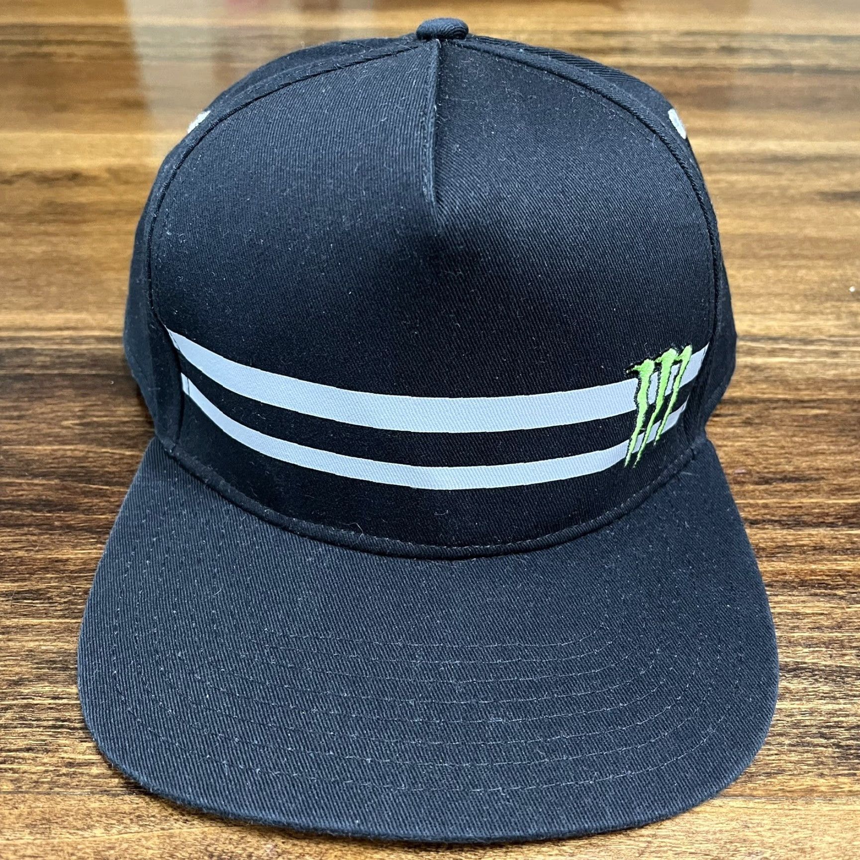 Vintage Monster Energy Hat Cap Snap Back Adjustable Black Gray 2 Stripe CYOD Vintage Men One Size Black Cotton Polyester Knit Adjustable Sn abback? Size ONE SIZE - 2 Thumbnail