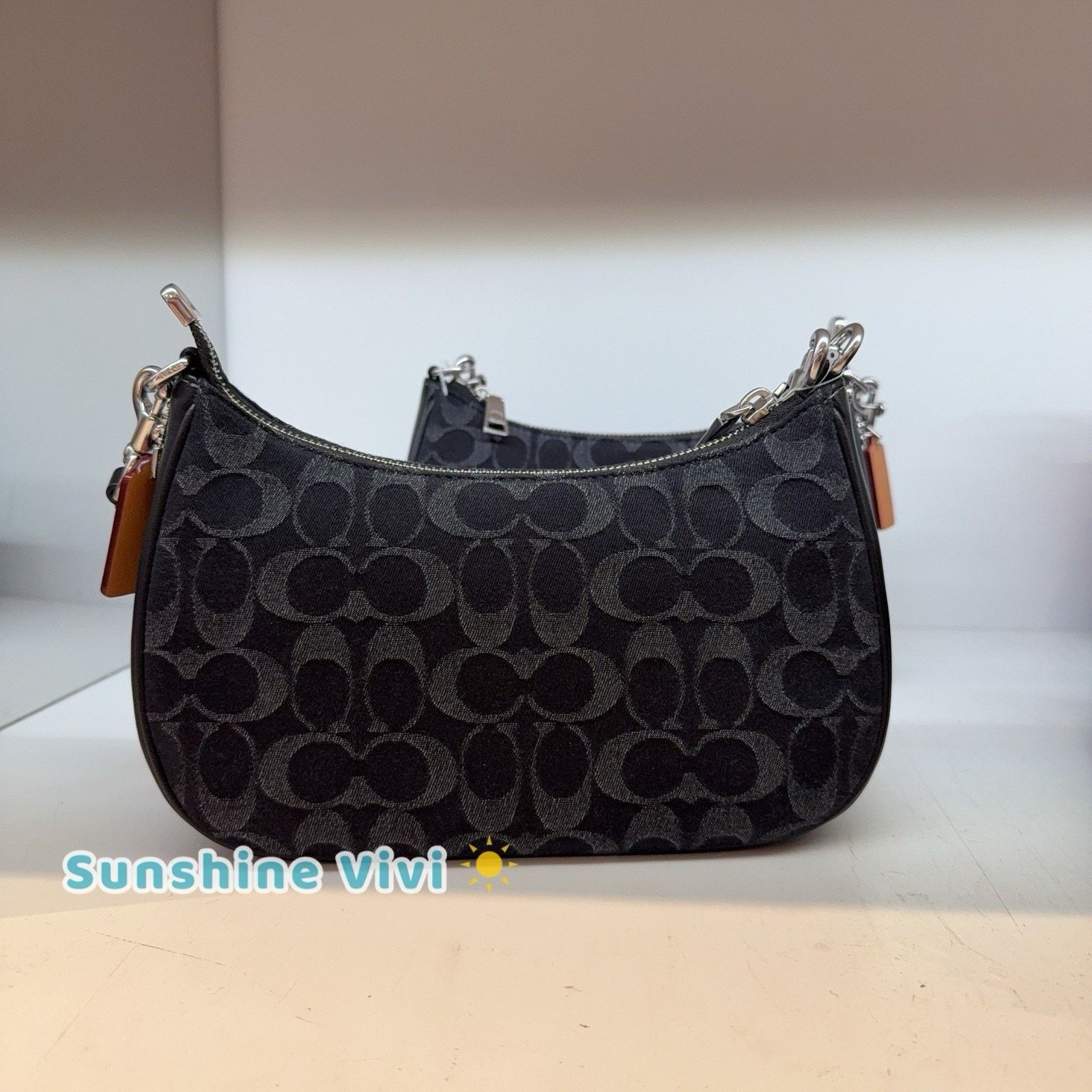 Coach NWT Coach Teri Shoulder Bag Signature Denim CDE43 Black Size ONE SIZE - 4 Thumbnail
