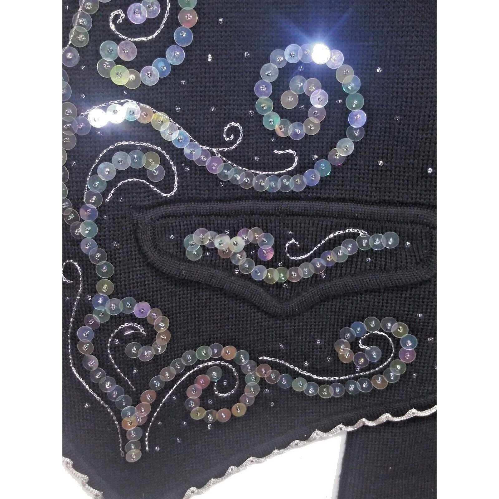 Vintage Carole Little Cardigan Sweater XL Embellished embroidered Bl Size XL / US 12-14 / IT 48-50 - 5 Thumbnail