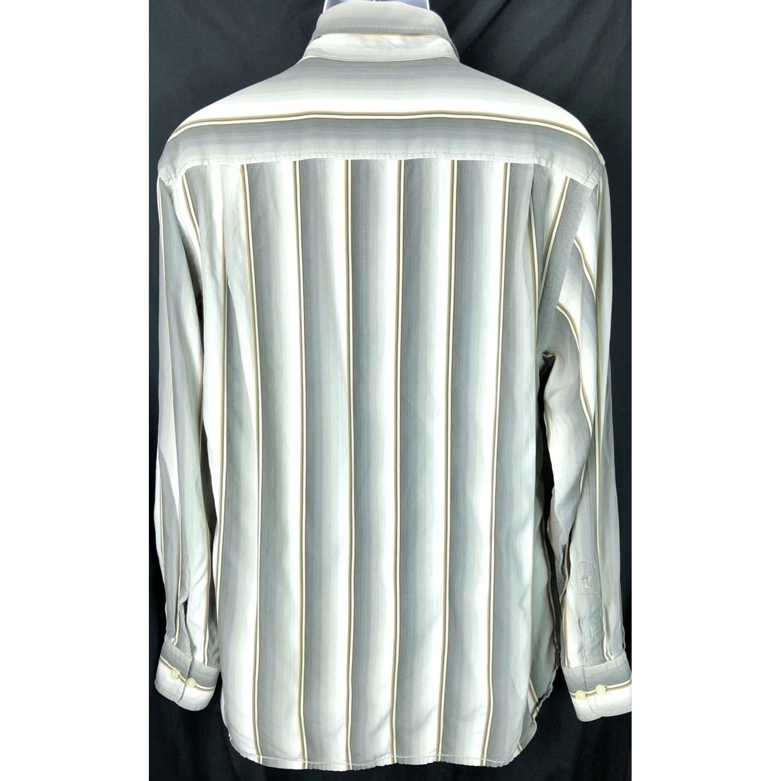 Tommy Bahama Tommy Bahama Silk Oxford Shirt XL Gray/Ivory Stripe Button Up Long Sleeve Man Regular Collar-Down Size US XL / EU 56 / 4 - 3 Thumbnail