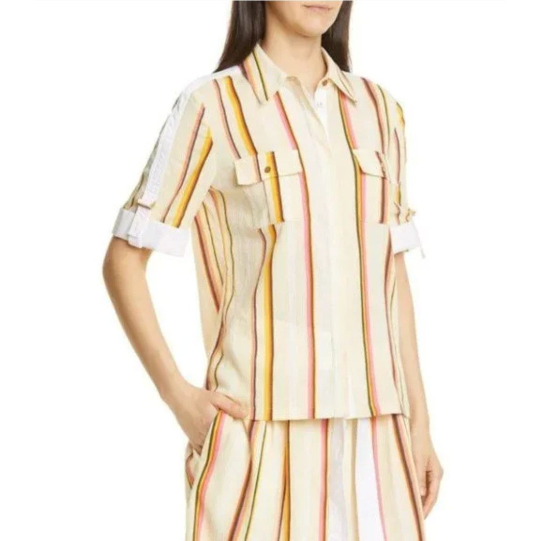 Tory Burch Tory Burch Canyon Striped Cotton Shirt Size 6 Collared Size S / US 4 / IT 40 - 3 Thumbnail