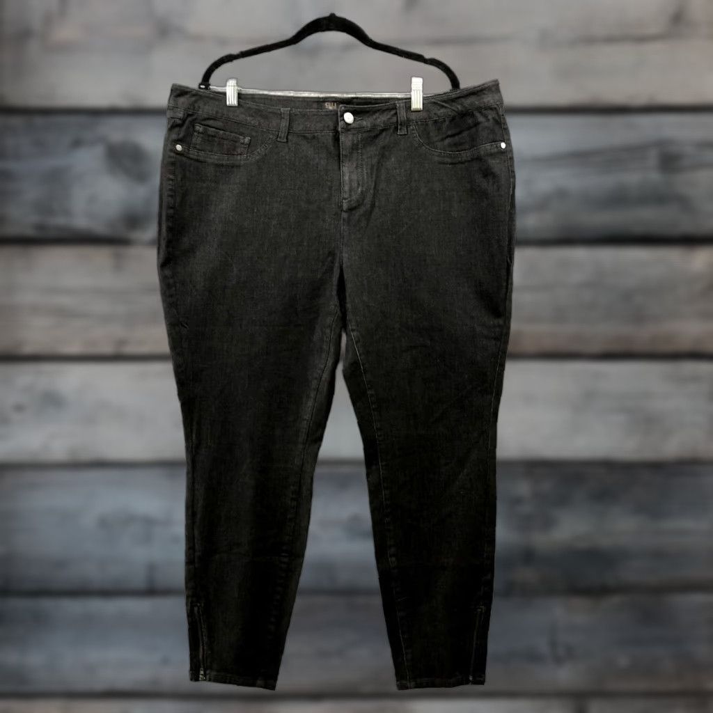 Vintage G.I.L.I. Skinny Jeans 22W Black Stretch Zip Ankle High Rise Womens Size 40" / US 18 - 1 Thumbnail