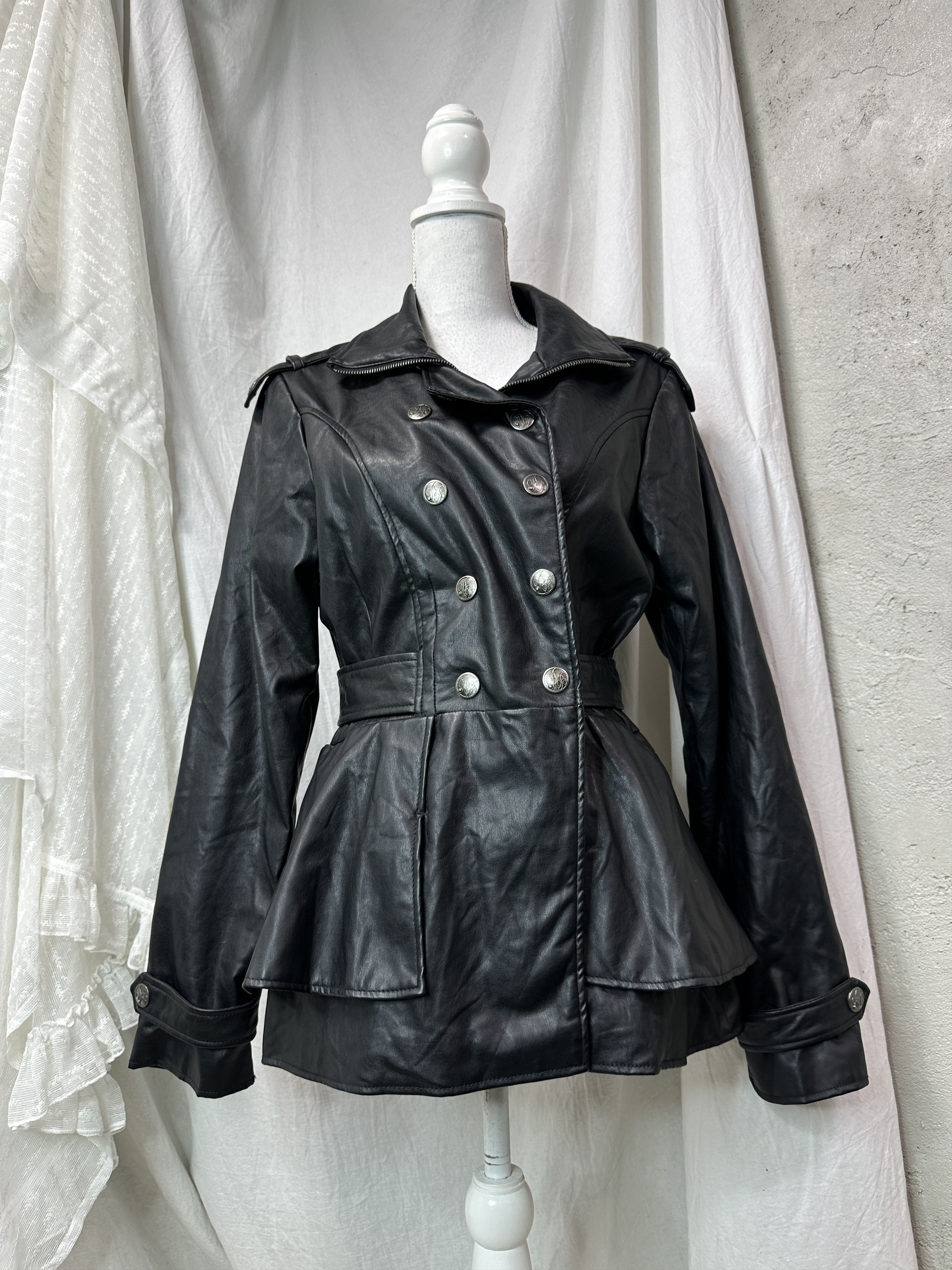 Vintage Apple Bottoms Military Styled Faux Leather Coat Y2K