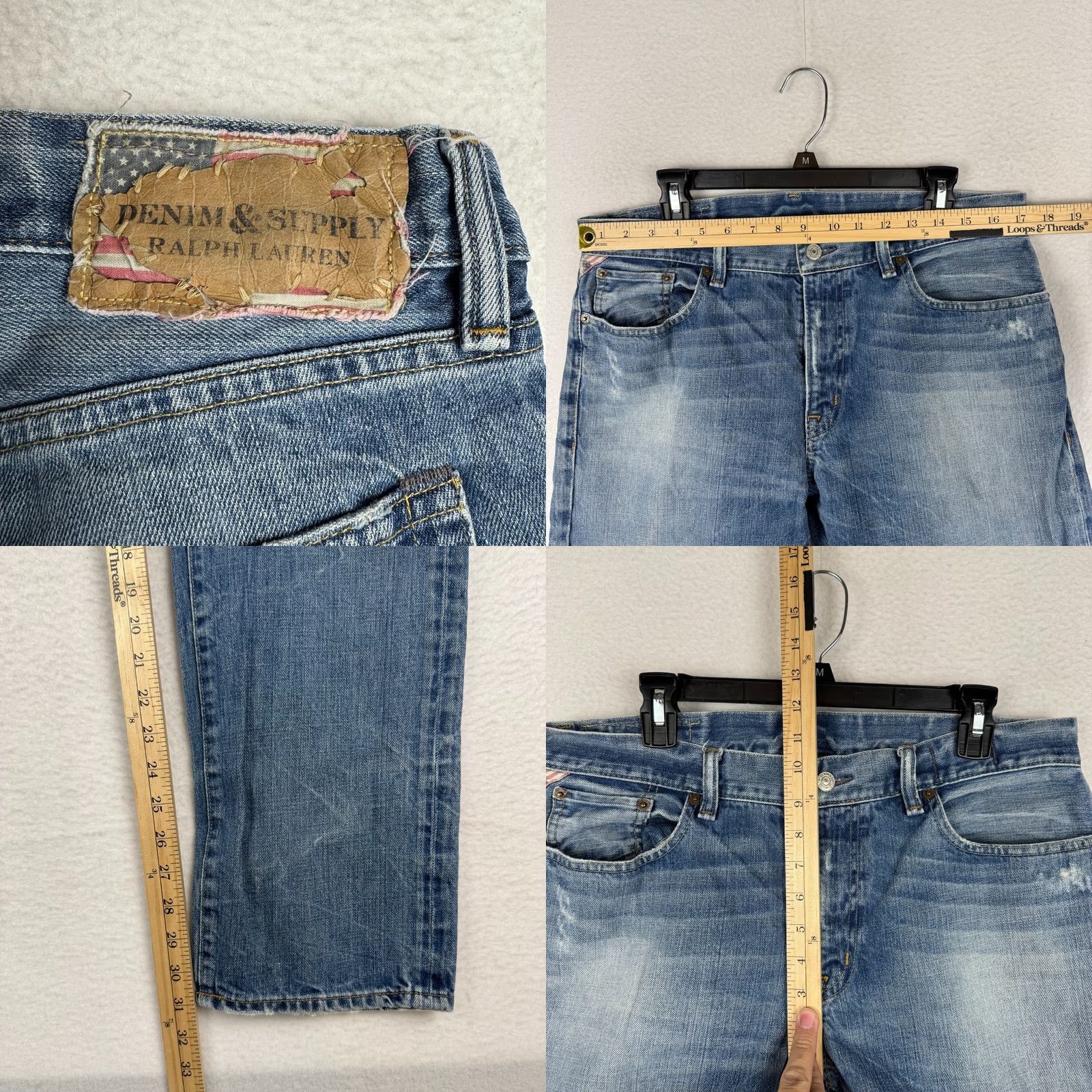 Vintage Denim & Supply Ralph Lauren Jeans Straight Men 34x32 Distressed Denim Flag Blue Cotton 5-Pocket Logo Moderate Wash Size US 34 / EU 50 - 8 Thumbnail