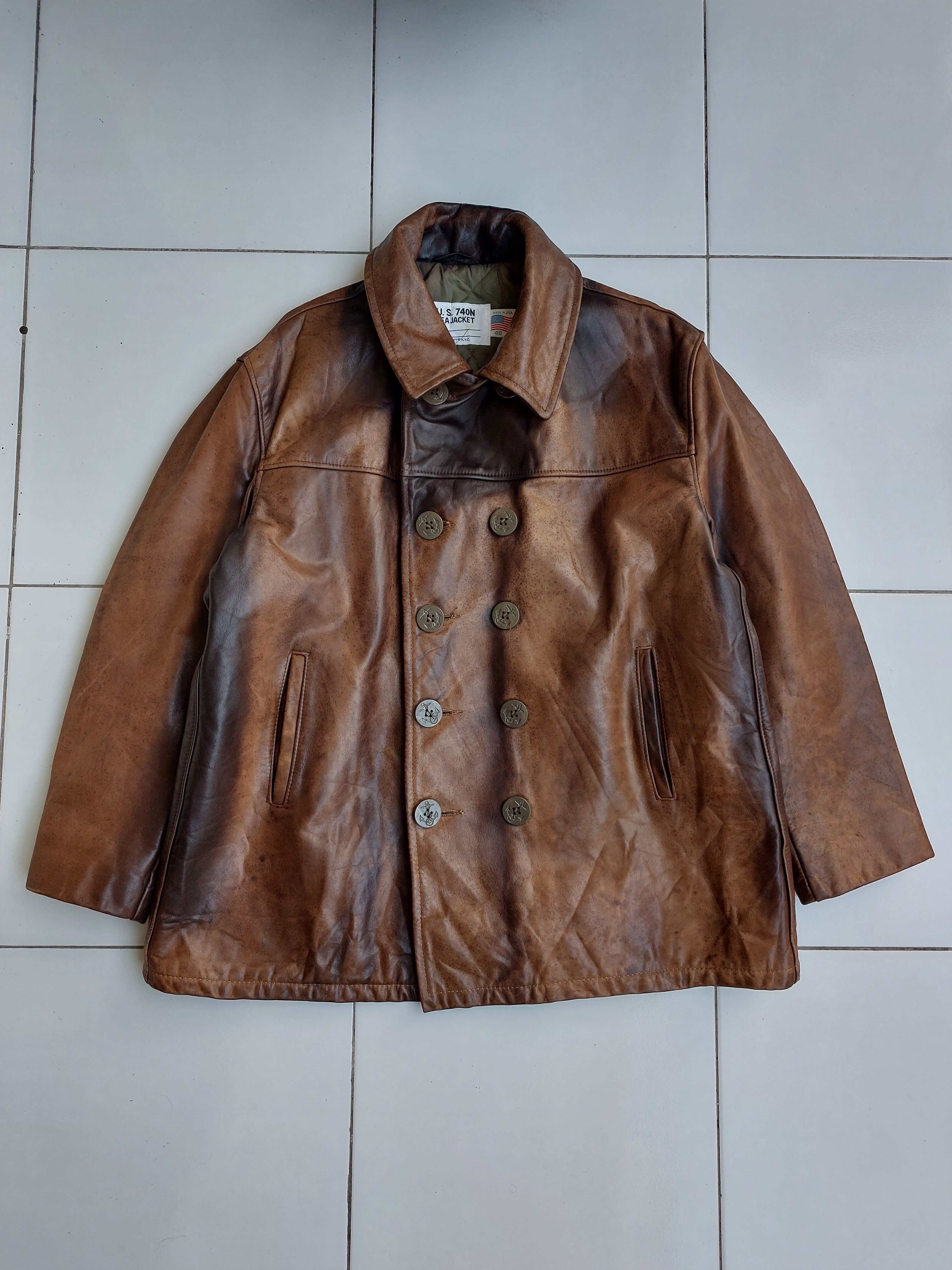 Schott SCHOTT 740N PEA COAT VINTAGE LEATHER JACKET Size US XL / EU 56 / 4 - 3 Thumbnail