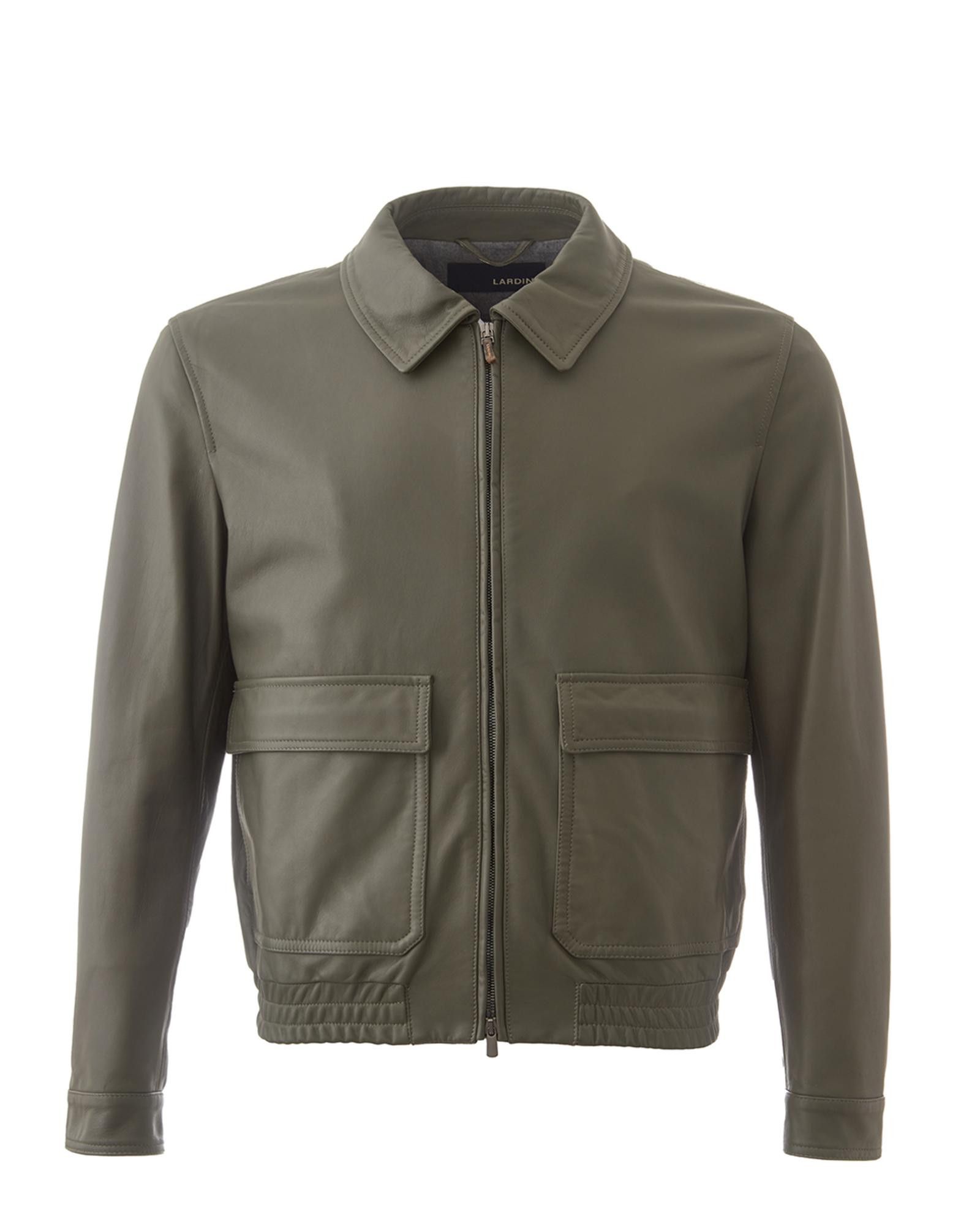 image of Lardini Leather Jacket With Maxi Pockets in Green, Men's (Size Large)