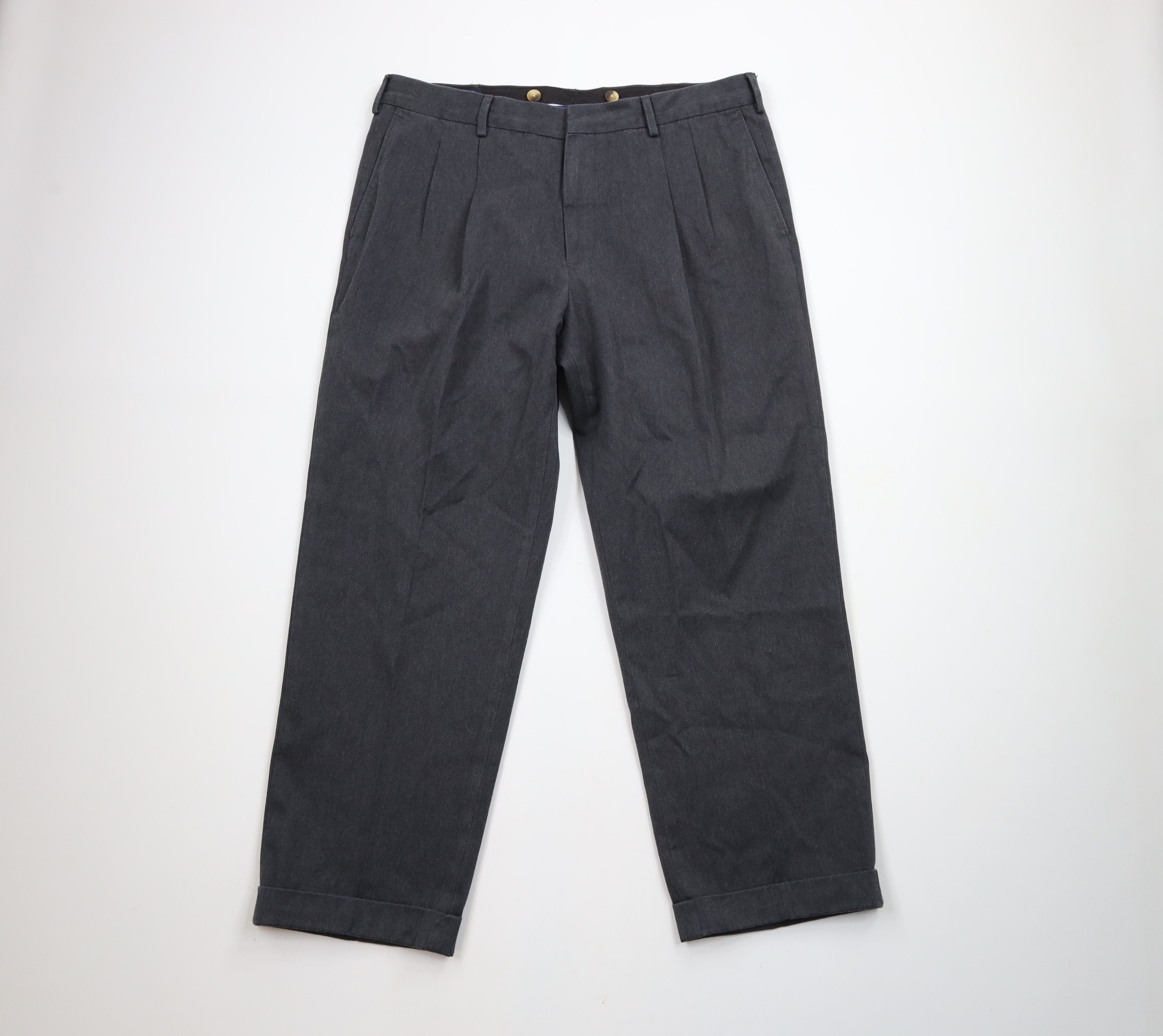 Lands' End × Vintage Vintage 90s Lands End Cotton Pleated Cuffed Wide Leg Pants Size US 38 / EU 54 - 1 Thumbnail