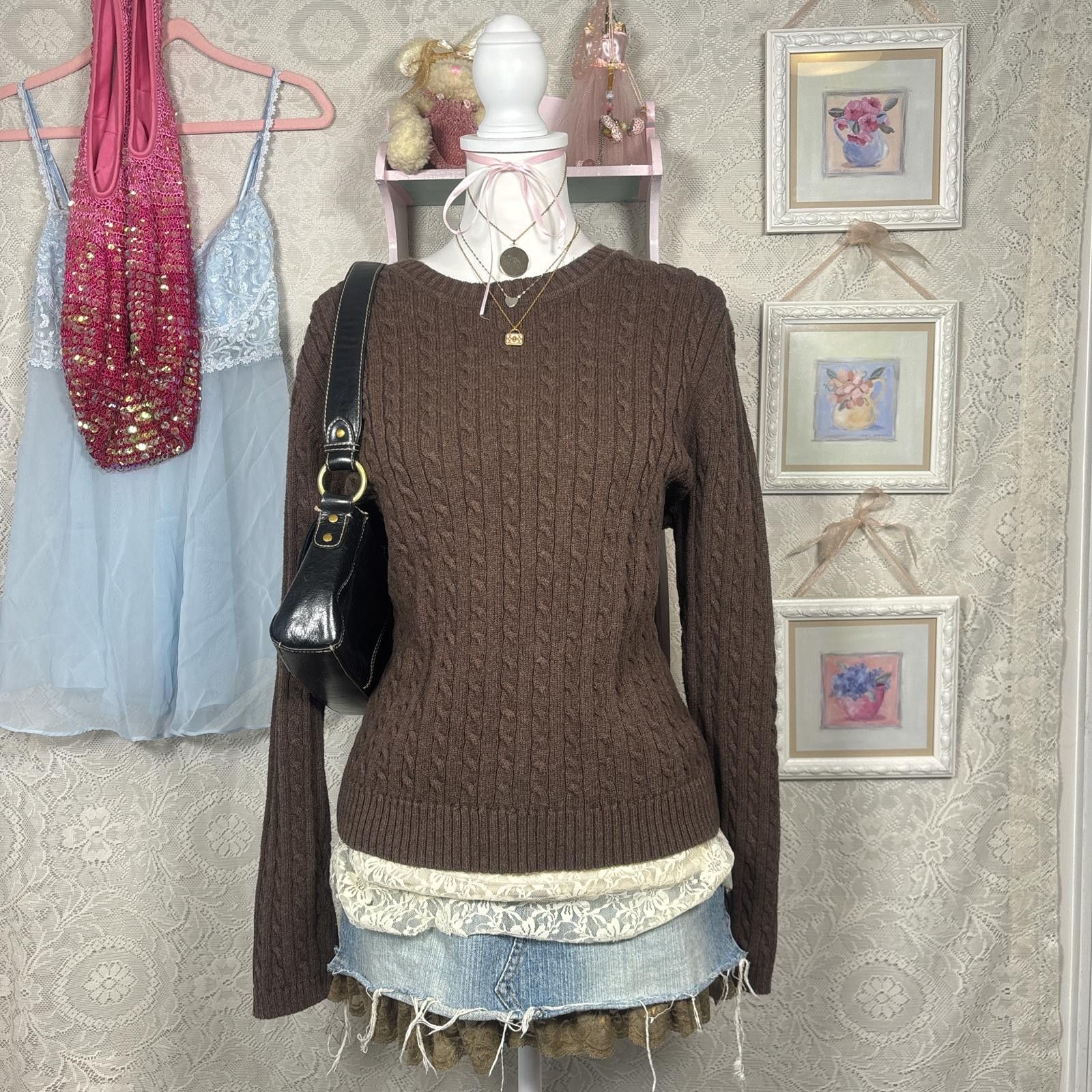 Croft & Barrow vintage Rory Gilmore brown knit sweater Size L / US 10 / IT 46 - 1 Thumbnail
