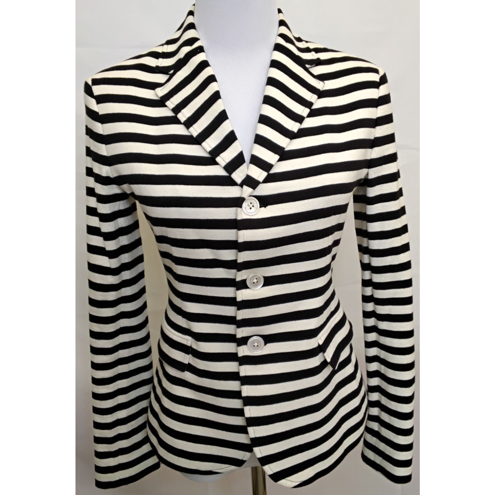 Ralph Lauren Ralph Lauren Knit Blazer Women 2 Black/White Stripes Cotton Size XS / US 0-2 / IT 36-38 - 2 Thumbnail