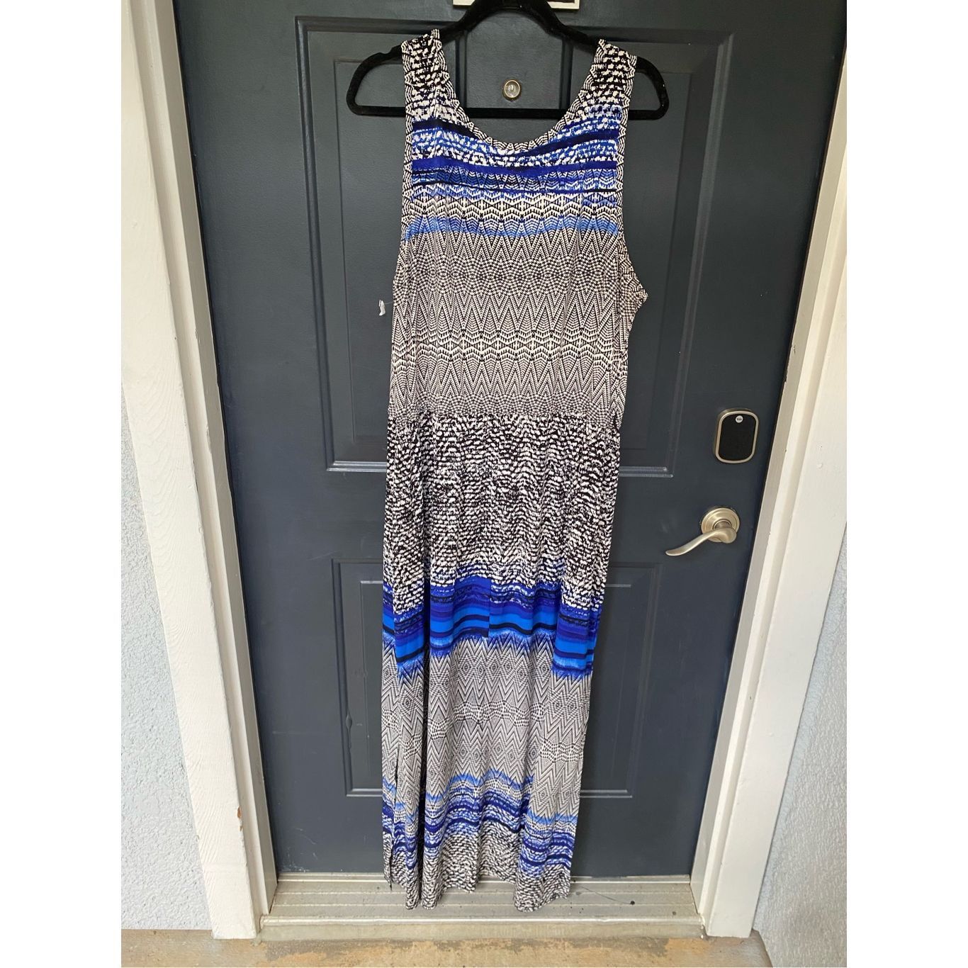 Sever Fever Maxi Dress- Black White Blue Geometric Design, SIze XX Size XXL / US 16-18 / IT 52-54 - 7 Thumbnail