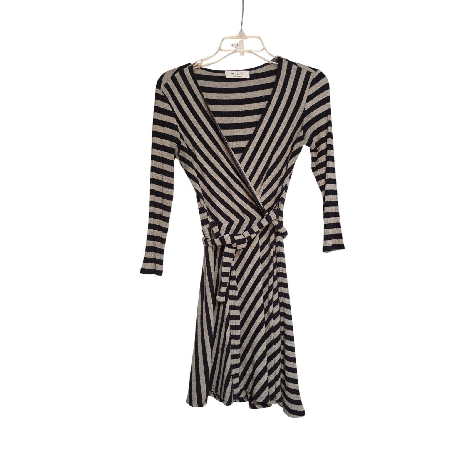 Bailey 44 Bailey Black & Tan Striped Wrap Dress With Long Sleeves Size S / US 4 / IT 40 - 1 Thumbnail