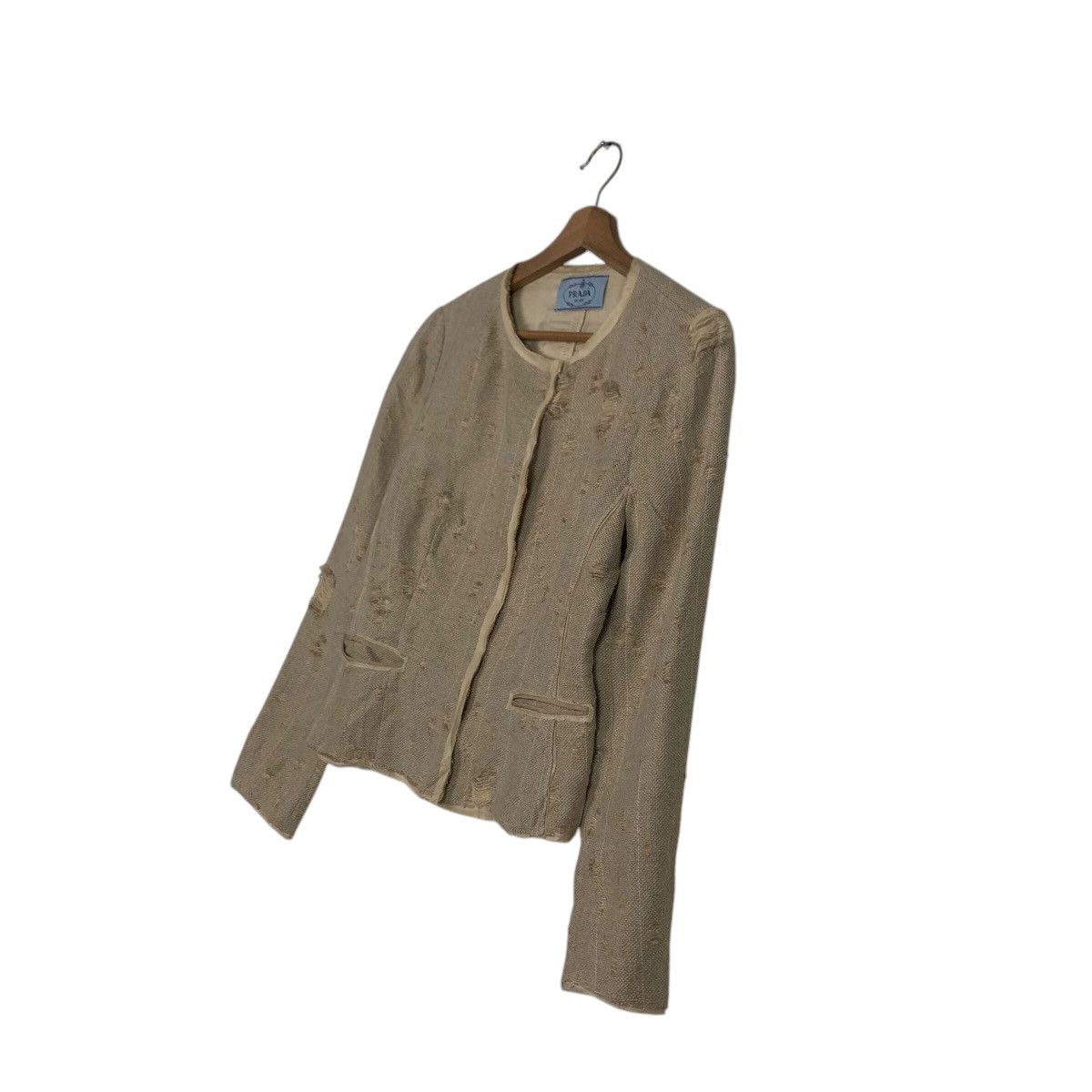 Prada 📌Rich Grey Cropped Distressed Tweed Jacket Prada Milano Size M / US 6-8 / IT 42-44 - 3 Thumbnail
