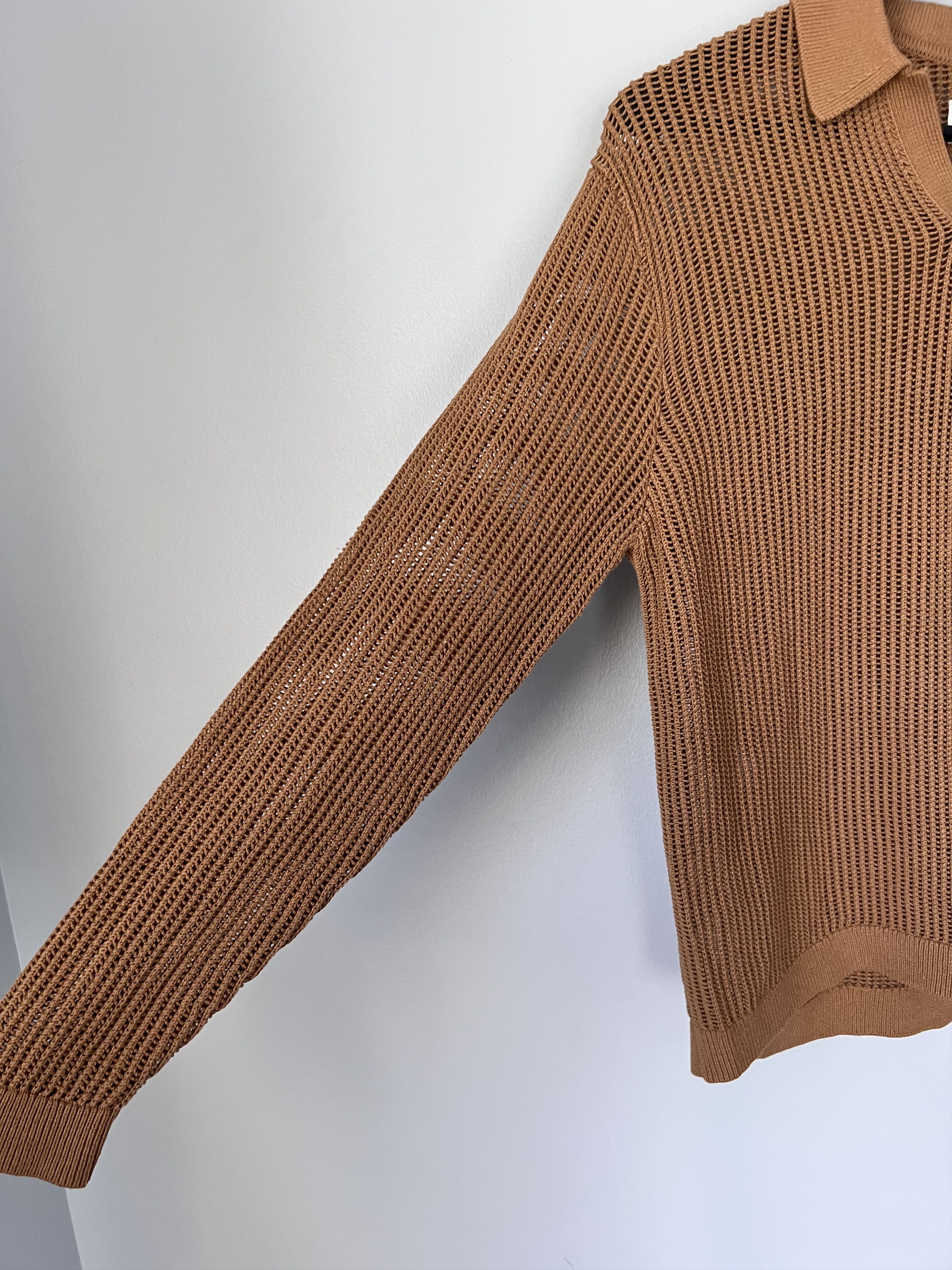 Aime Leon Dore Aime Leon Dore Long Sleeve Mesh Knit Polo in Camel Brown Size US S / EU 44-46 / 1 - 4 Thumbnail