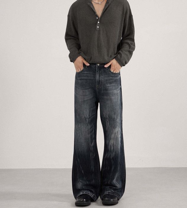 Vintage American distressed baggy men's loose wide-leg flared jeans Size US 32 / EU 48 - 1 Thumbnail