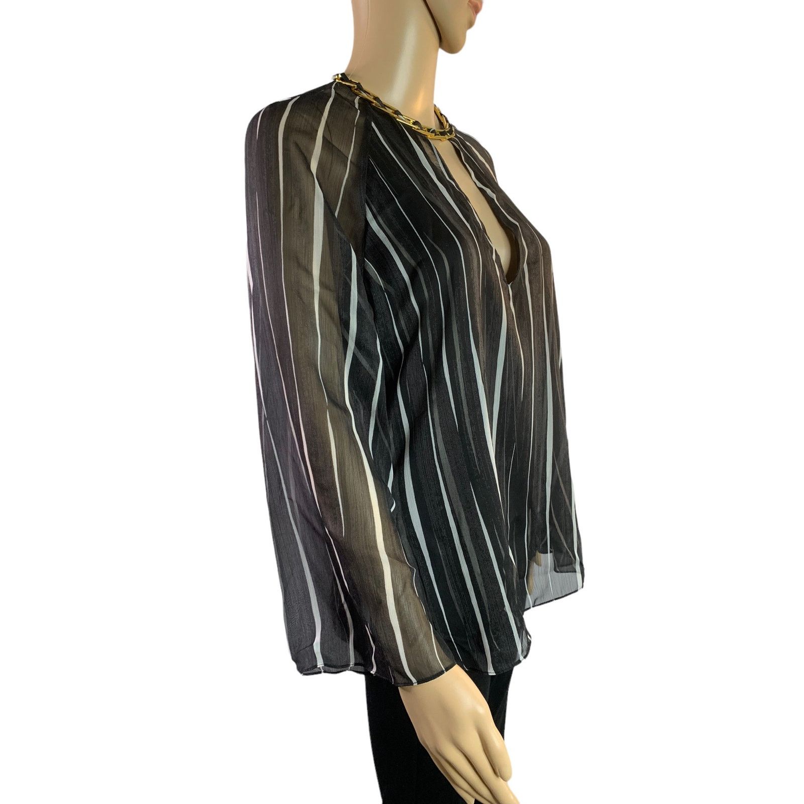 Halston Haltson Womens Sz 6 Top Gold Choker Layered Bell Sleeves Size S / US 4 / IT 40 - 4 Thumbnail