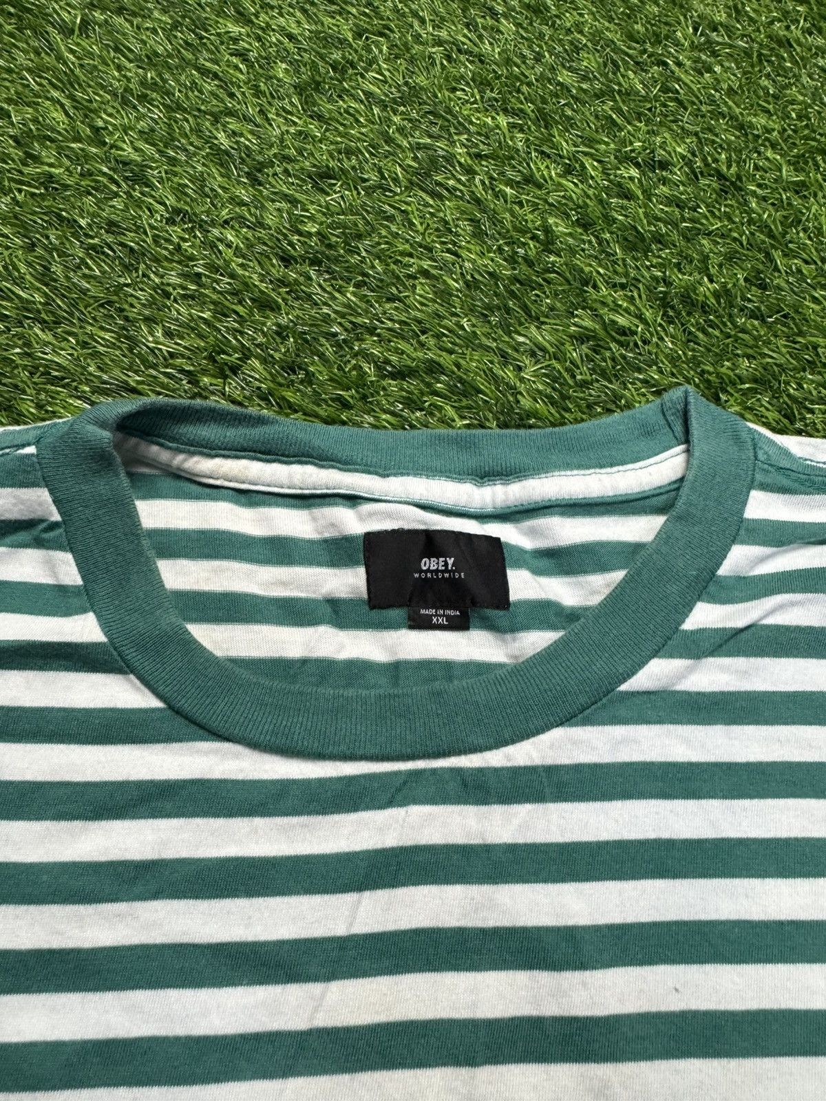 Japanese Brand × Obey assorted tshirt - obey green stripe tshirt Size US XXL / EU 58 / 5 - 4 Thumbnail