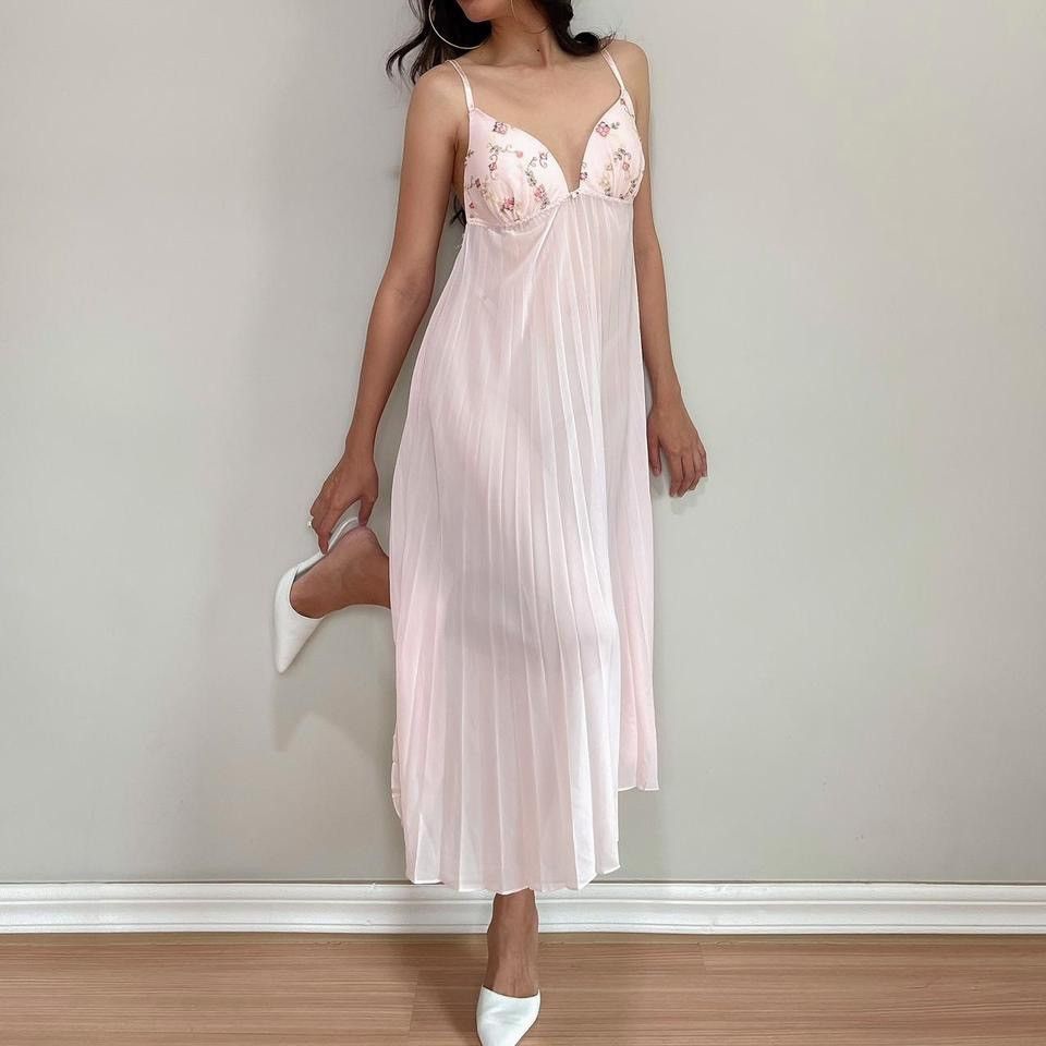 Vintage Vintage Pink Pleated Chiffon Dress (Medium) Size M / US 6-8 / IT 42-44 - 3 Thumbnail