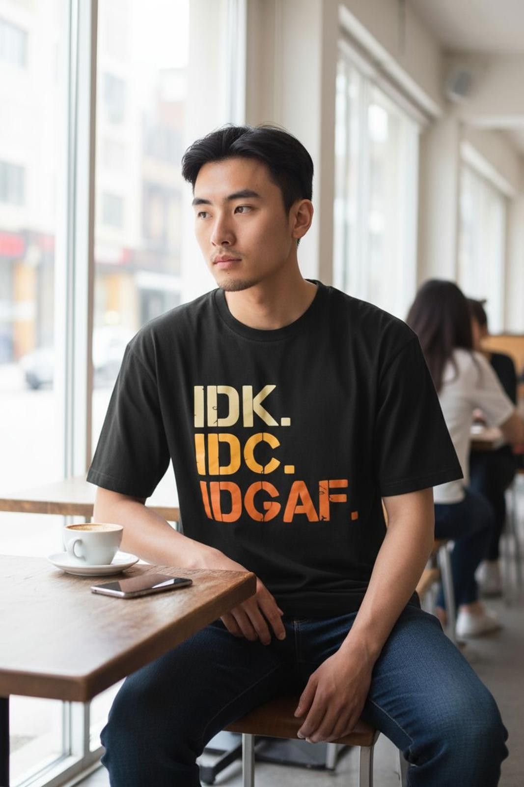 The Unbranded Brand Men's Black Graphic T-Shirt with IDK IDC IDGAF Text Size US XXL / EU 58 / 5 - 1 Thumbnail