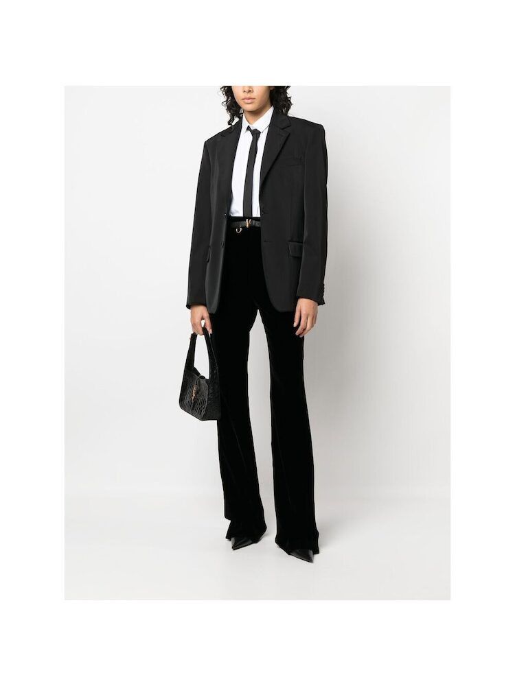Saint Laurent Paris o1s1wg111124 High-Waisted Pants in Velvet in Black Size 25" / US 0 / IT 36 - 2 Thumbnail